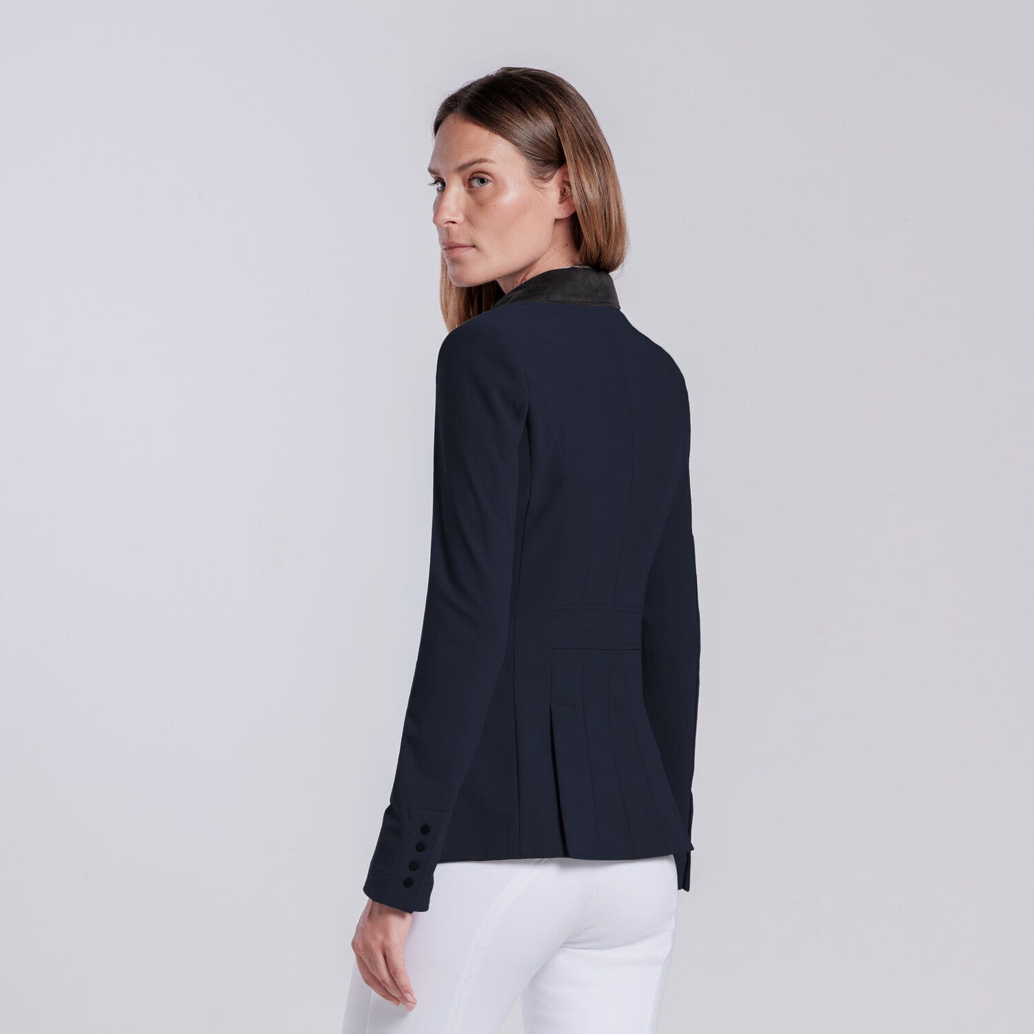 Cavalleria Toscana Women's zip riding jacket with perforated inserts. NAVY-3