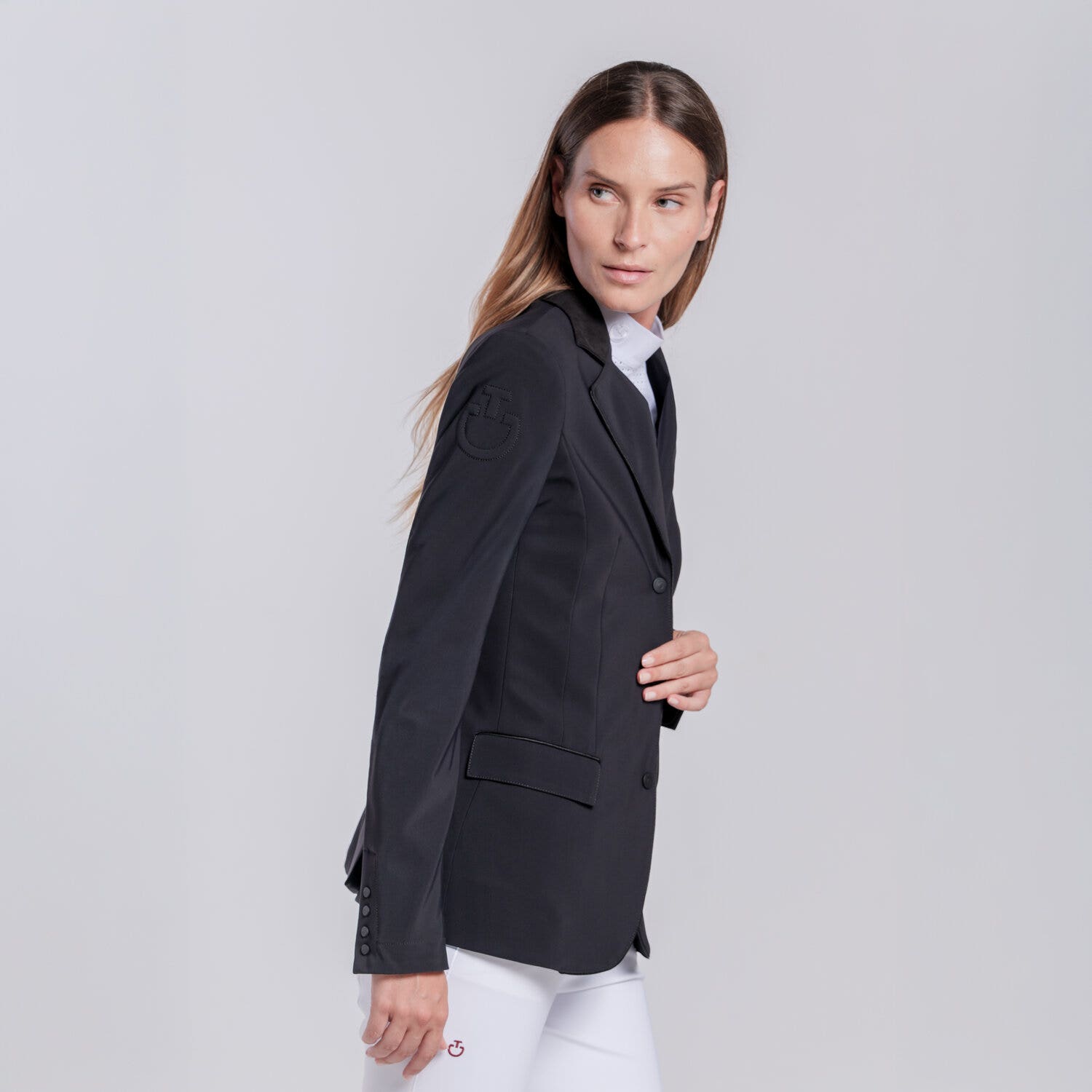 Cavalleria Toscana Women's zip riding jacket with perforated inserts. BLACK-2