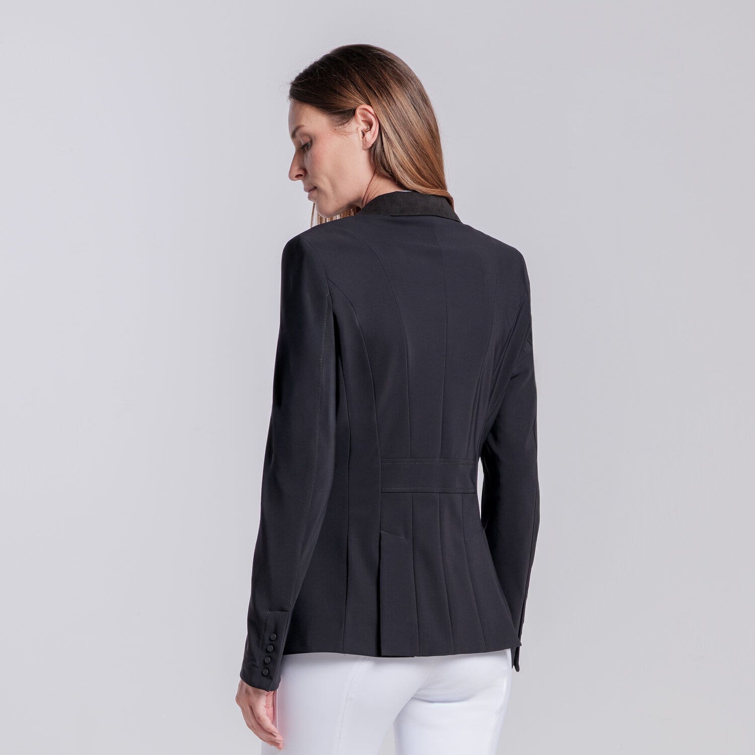 Cavalleria Toscana Women's zip riding jacket with perforated inserts. BLACK-3