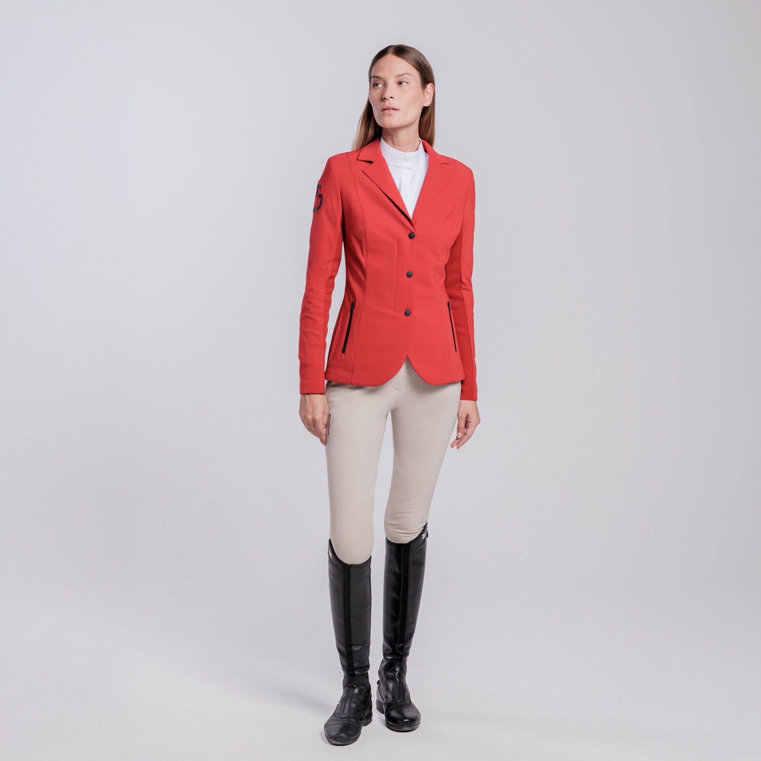 Cavalleria Toscana Women's REVOLUTION zip riding jacket with technical knit inserts RED-1