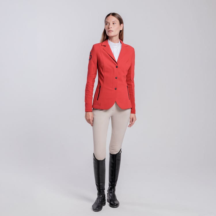 Cavalleria Toscana Women's REVOLUTION zip riding jacket with technical knit inserts RED-1