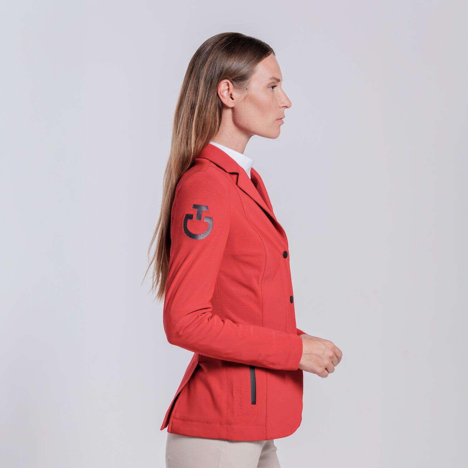 Cavalleria Toscana Women's REVOLUTION zip riding jacket with technical knit inserts RED-2