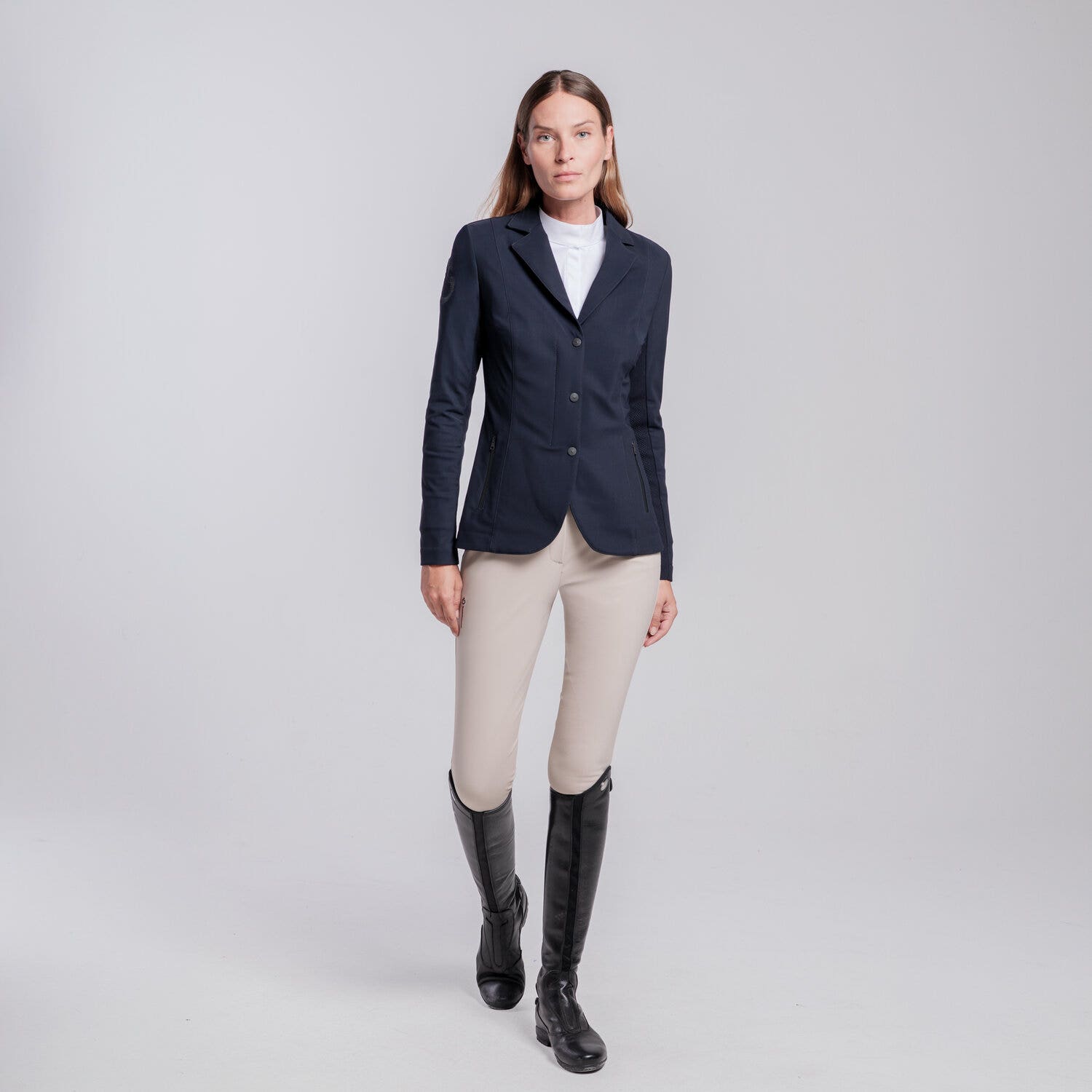 Cavalleria Toscana Women's REVOLUTION zip riding jacket with technical knit inserts NAVY-1