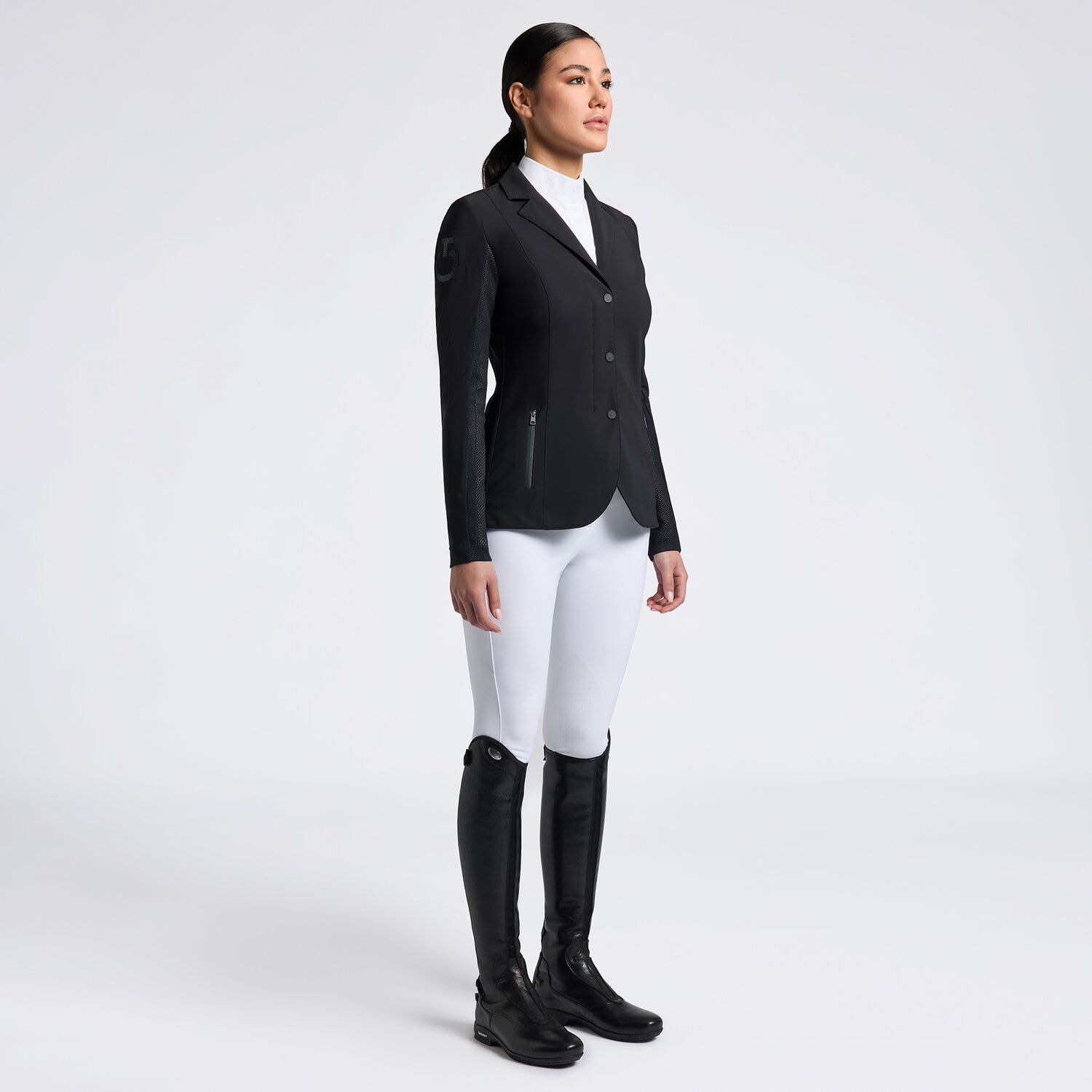 Cavalleria Toscana Women's jacket with zip with inserts in technical mesh. BLACK/WHITE-1