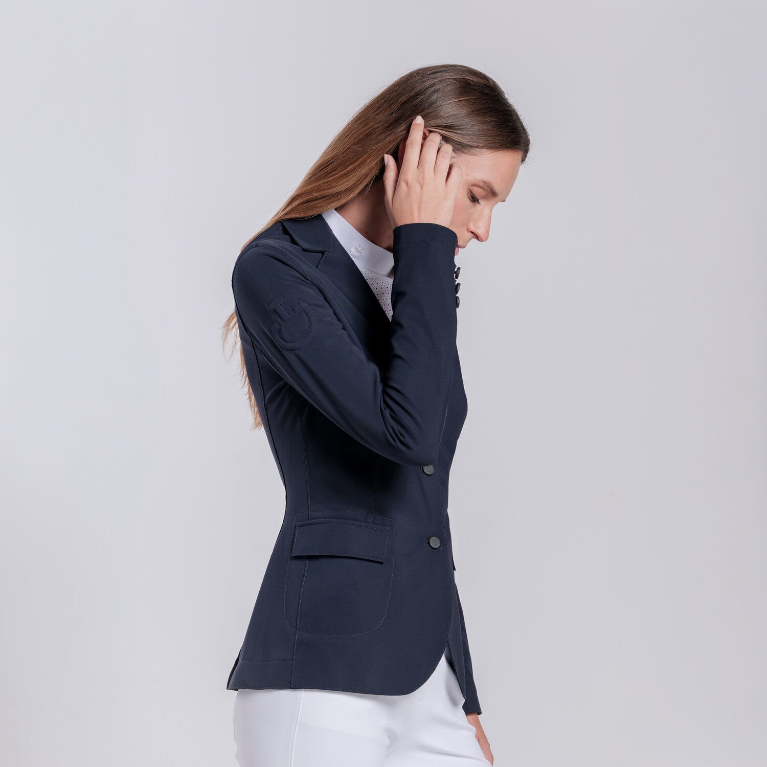 Cavalleria Toscana Cavalleria Toscana Women's Raw Cut Competition Jacket with buttons NAVY-2