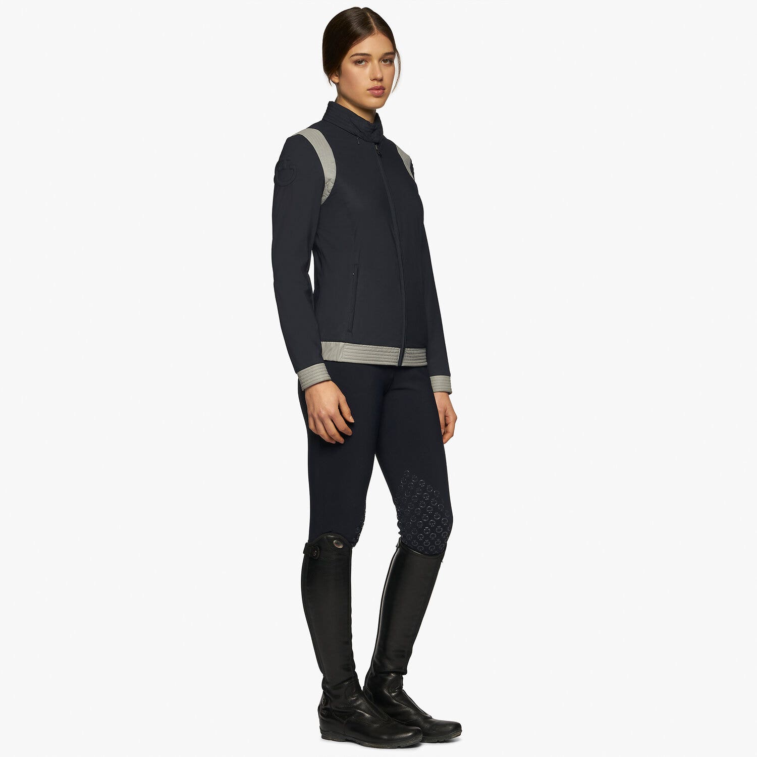 Cavalleria Toscana Women's jacket with topstitch row inserts BLUE/BEIGE-1