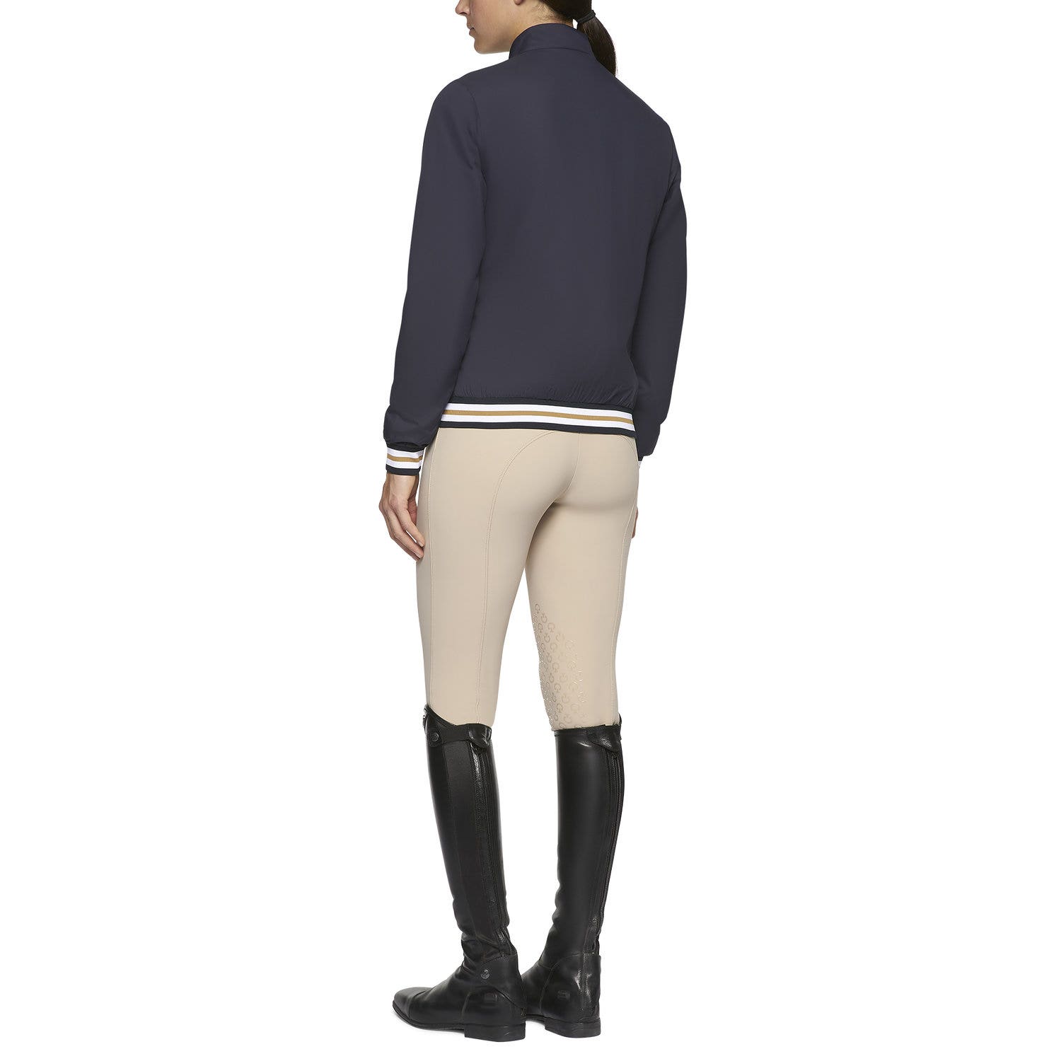 Cavalleria Toscana Women's windproof stripe rib knit zip jacket. NAVY-3