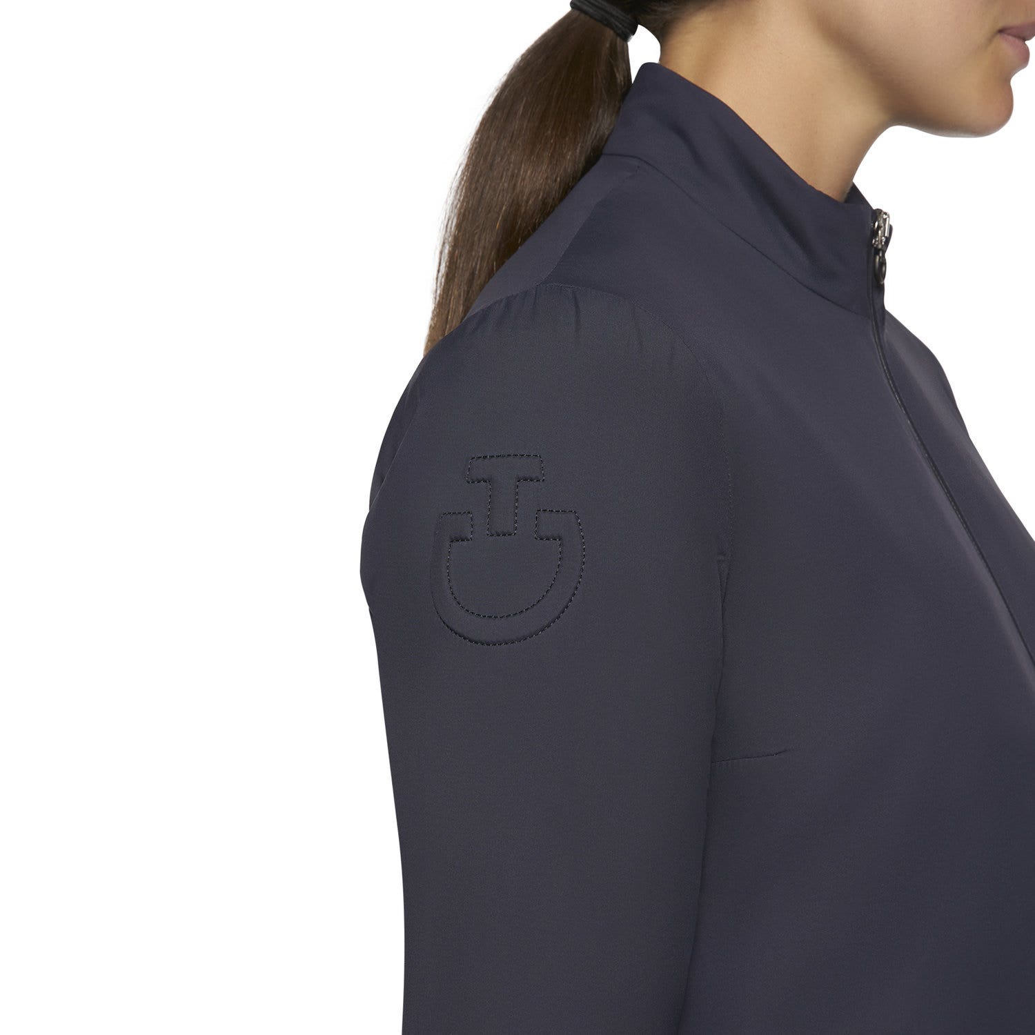 Cavalleria Toscana Women's windproof stripe rib knit zip jacket. NAVY-5