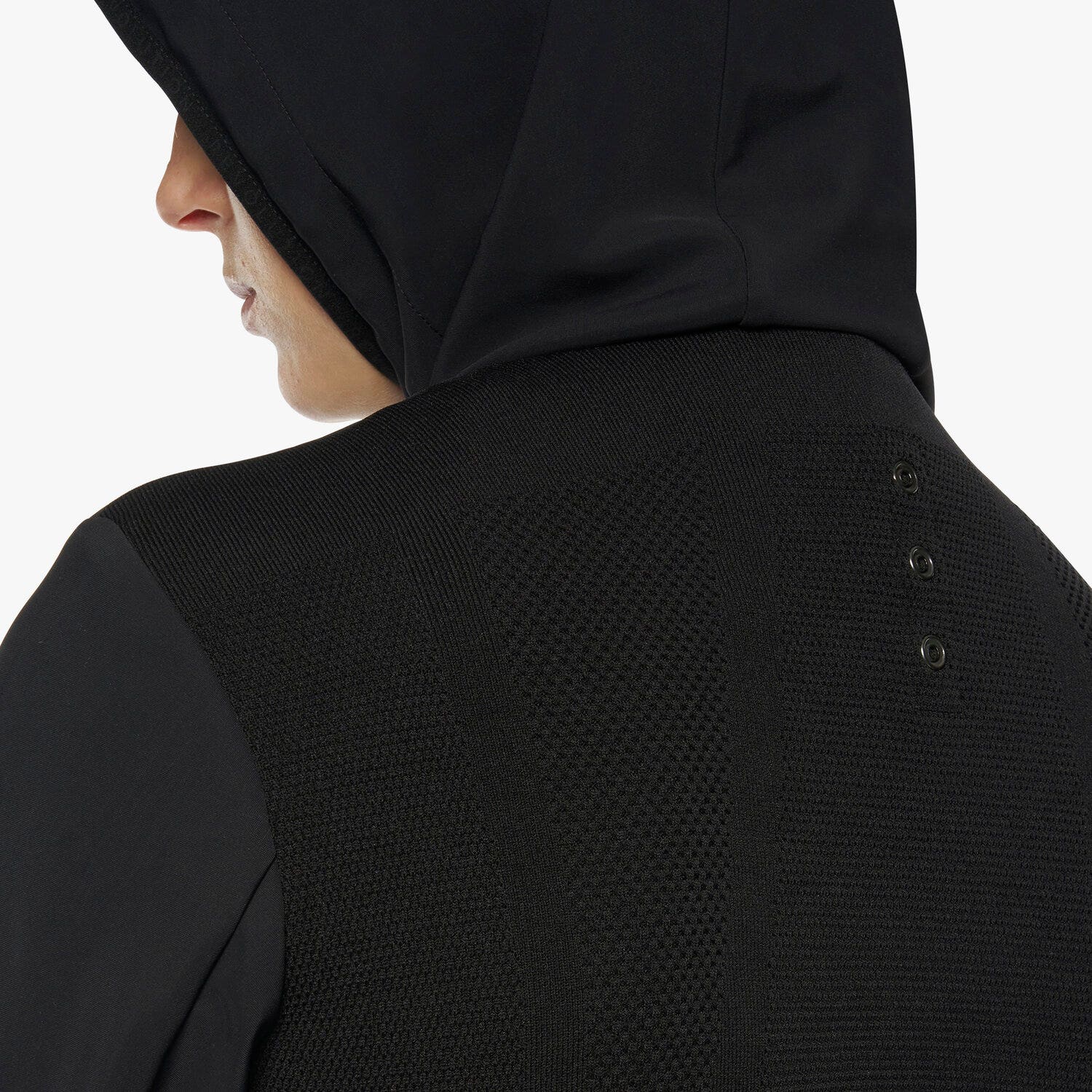 Cavalleria Toscana Women's REVO Jersey + Tech Knit Hooded Softshell Jacket BLACK-10