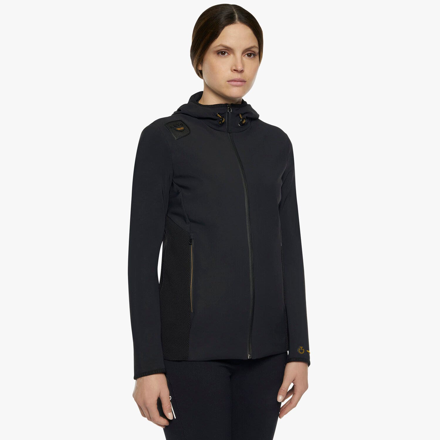 Cavalleria Toscana Women's REVO Jersey + Tech Knit Hooded Softshell Jacket BLACK-4