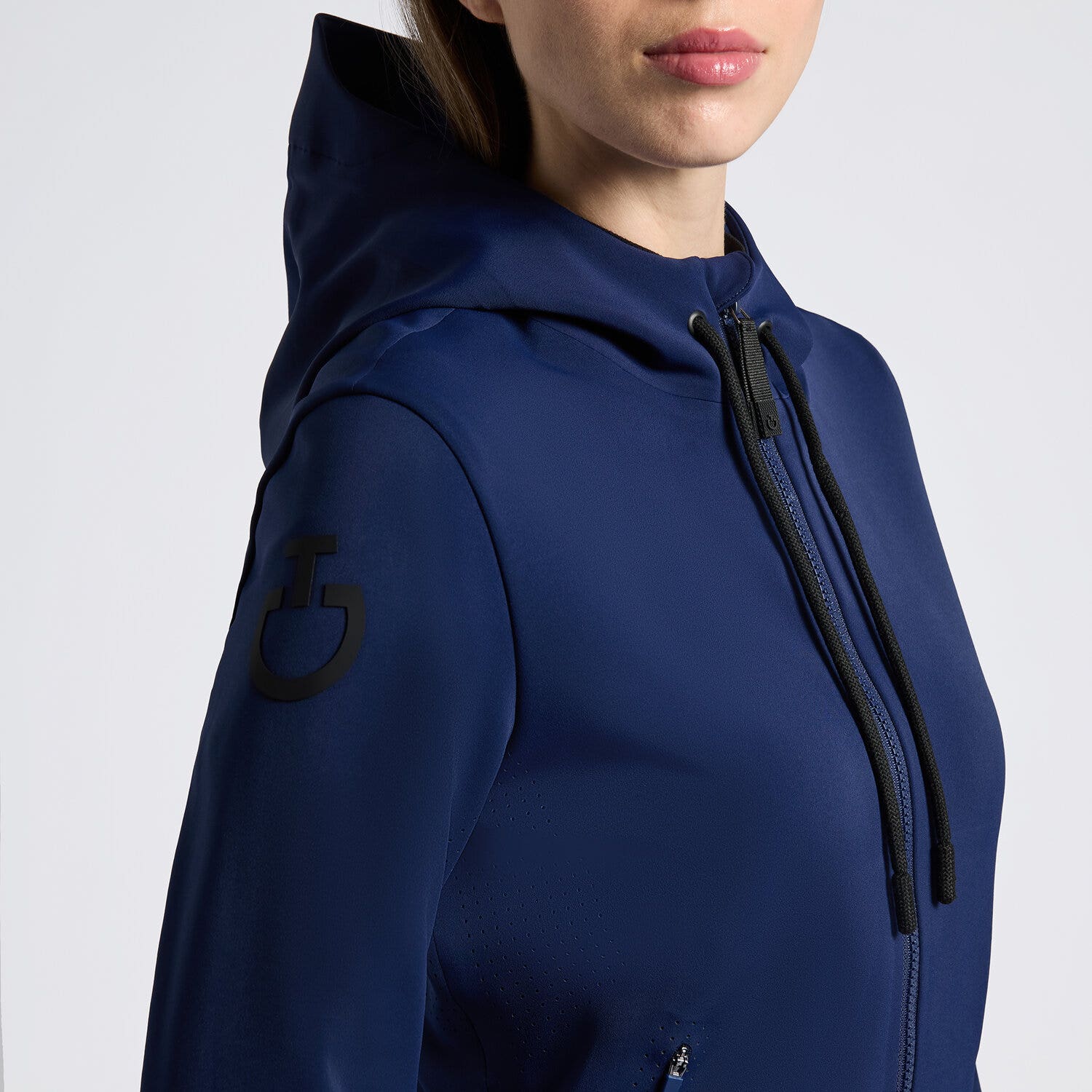 Cavalleria Toscana Cavalleria Toscana Women's Softshell with Hood and Perforated Jersey Inserts ROYAL BLUE-3