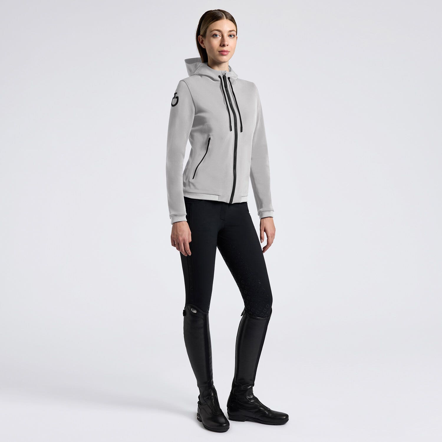 Cavalleria Toscana Cavalleria Toscana Women's Softshell with Hood and Perforated Jersey Inserts LIGHT GREY-1