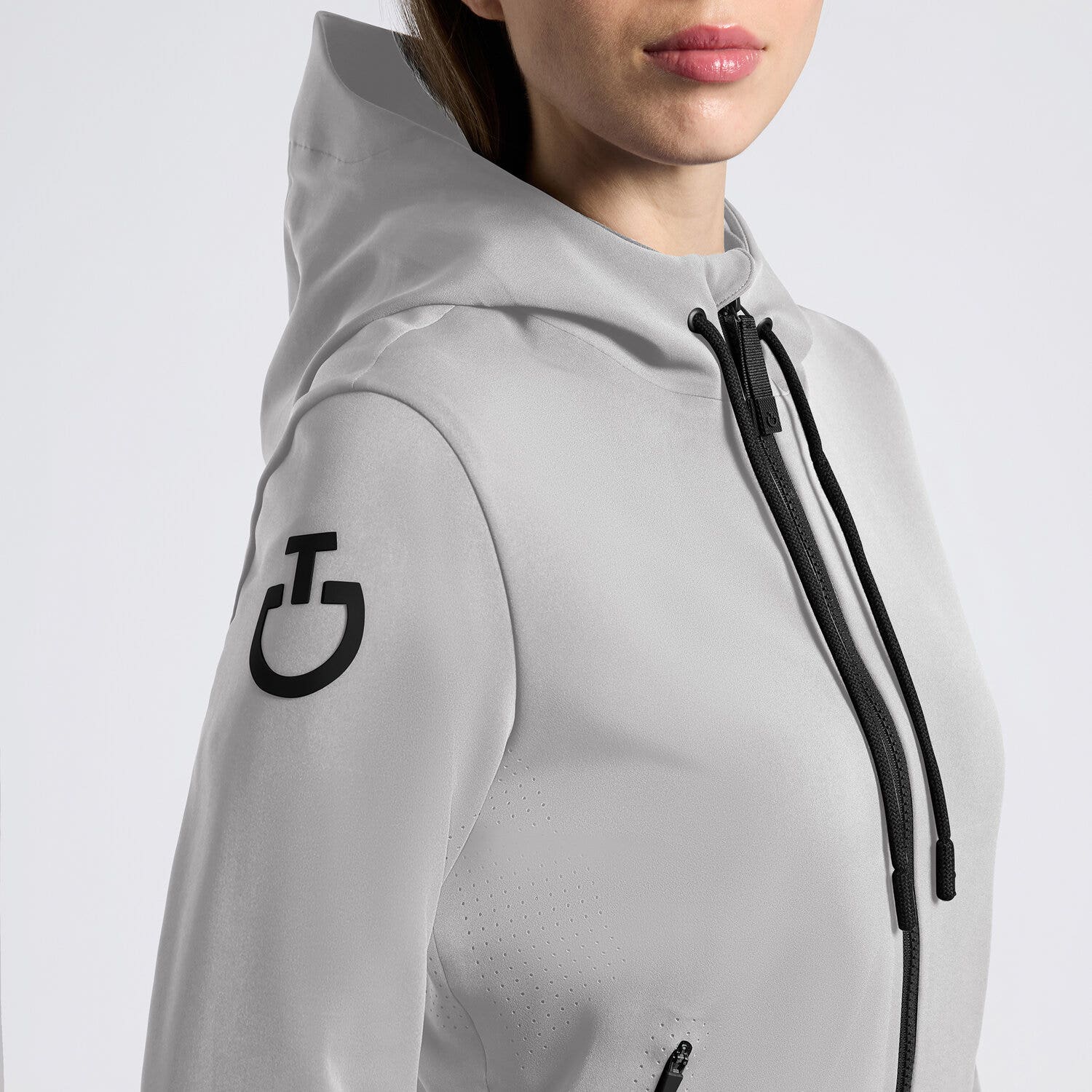 Cavalleria Toscana Cavalleria Toscana Women's Softshell with Hood and Perforated Jersey Inserts LIGHT GREY-3