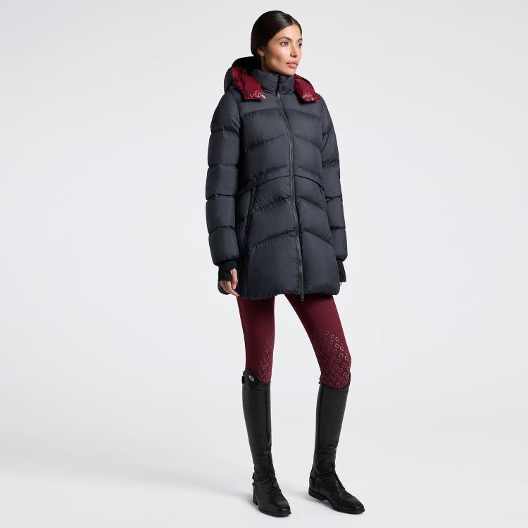 Cavalleria Toscana Piumino Lungo da Donna Cavalleria Toscana in Nylon con Imbottitura in Piuma e Cappuccio NAVY-1