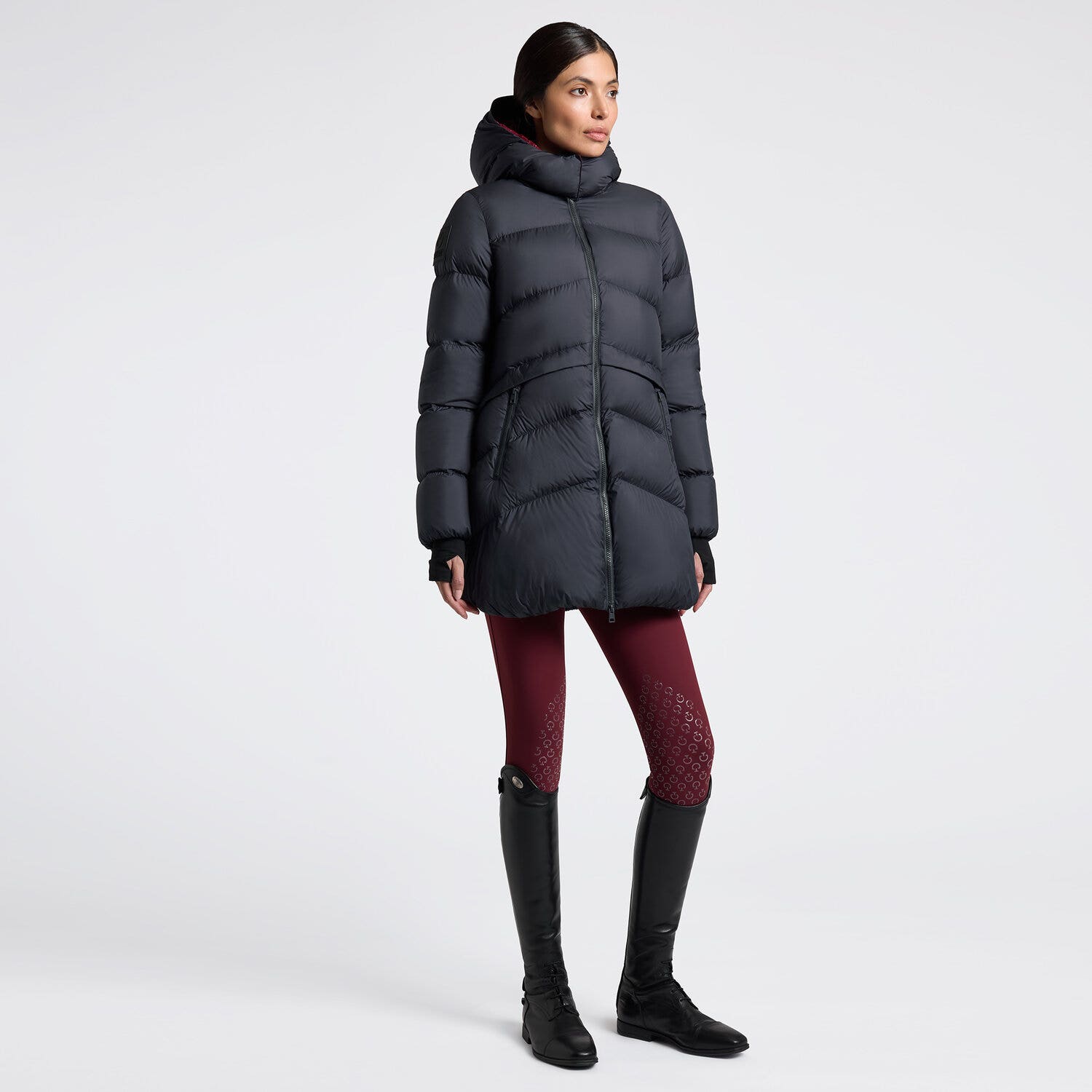 Cavalleria Toscana Cavalleria Toscana Women's Long Padded Down Jacket in Nylon with Hood NAVY-2