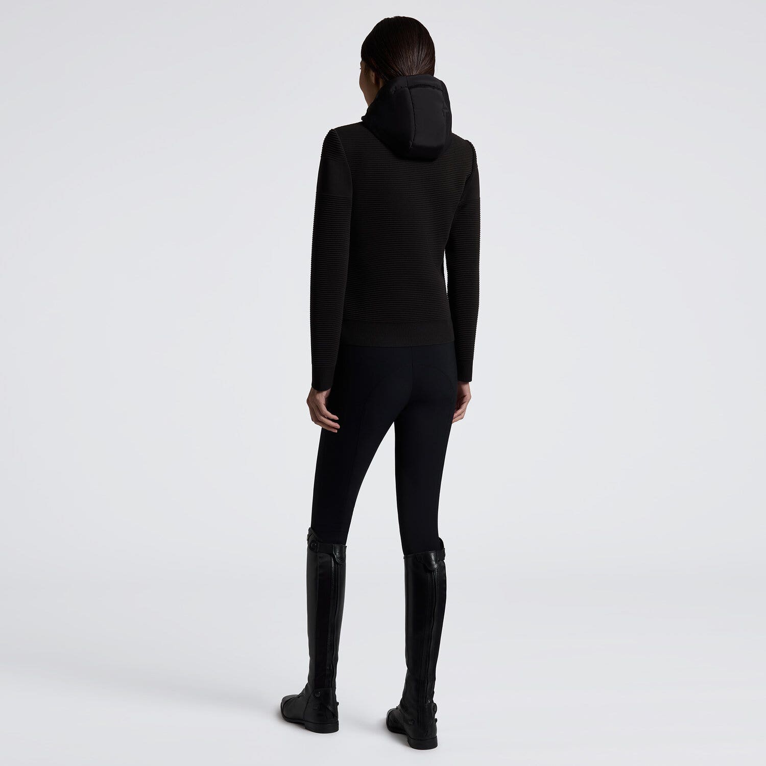 Cavalleria Toscana Cavalleria Toscana Women's Jacket with Padded Nylon Front and Tech Knit Sleeves BLACK-2