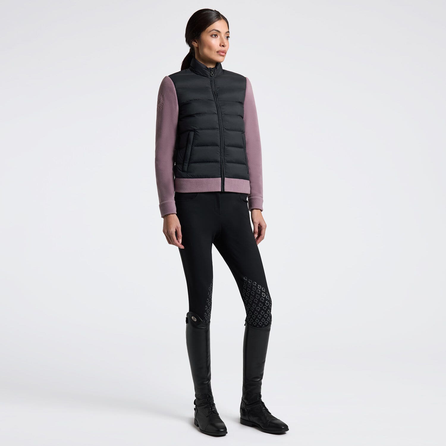Cavalleria Toscana Cavalleria Toscana Women's Jacket with Quilted Front and Technical Fleece Sleeves BLACK/GRAPE SHAKE-1