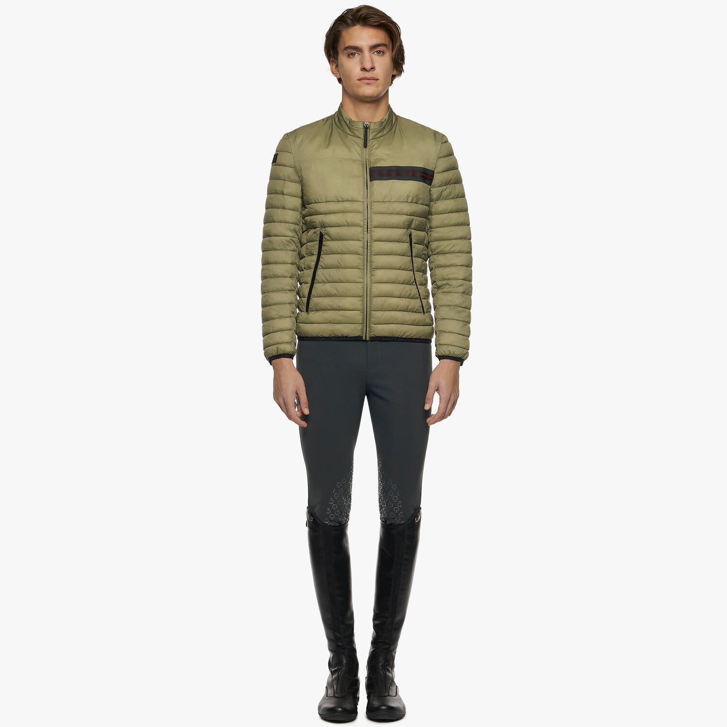 Cavalleria Toscana Men's Red Stripe Quilted Jacket GREY-2