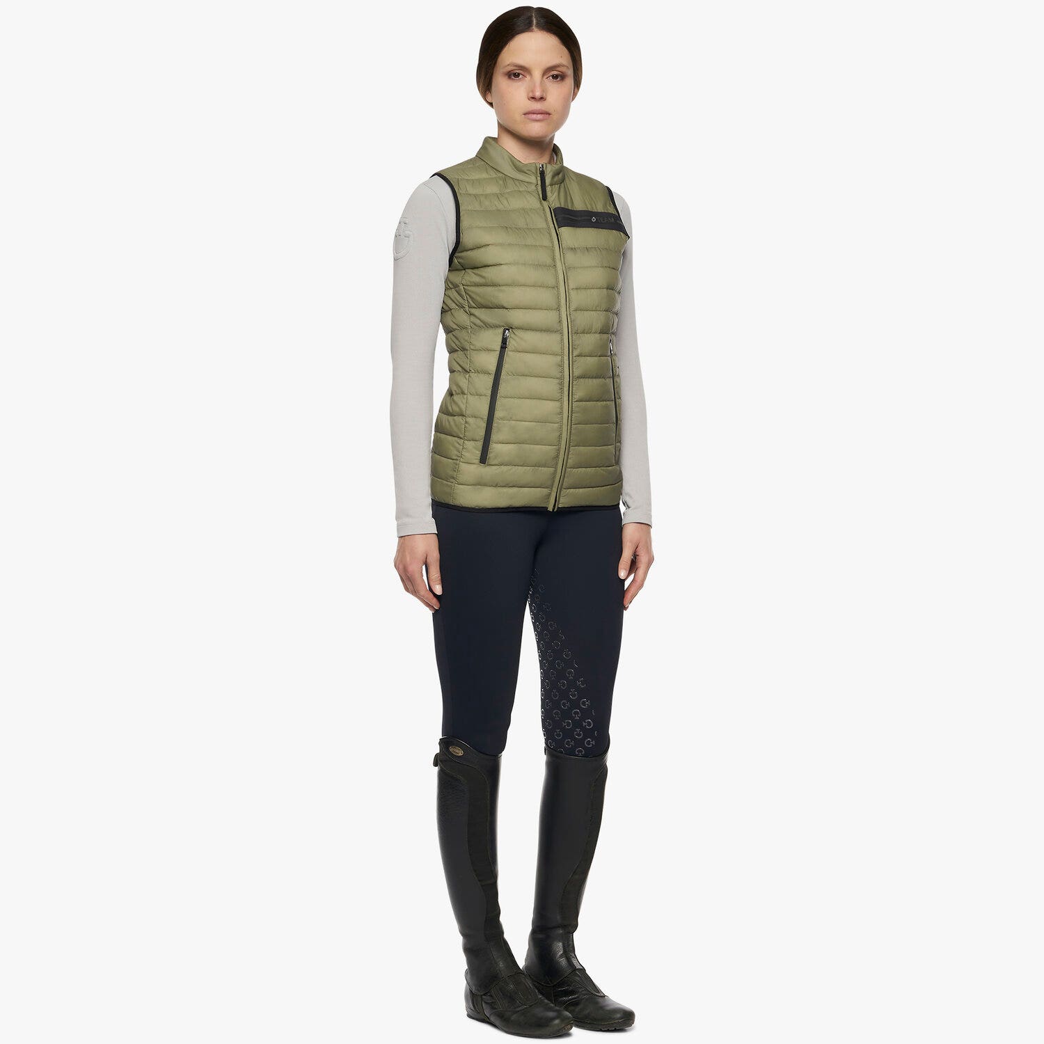 Cavalleria Toscana Women's Red Stripe Quilted Vest GREY-2