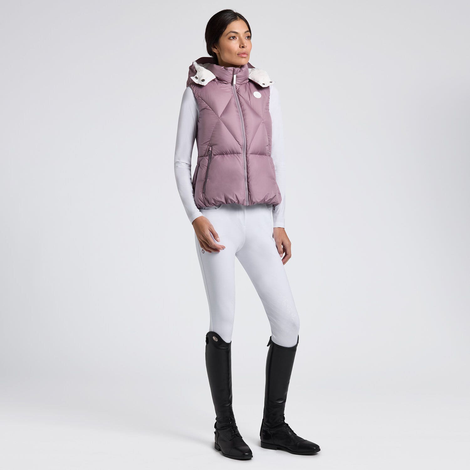 Cavalleria Toscana Cavalleria Toscana Women's Padded Nylon Hooded Vest GRAPE SHAKE-1