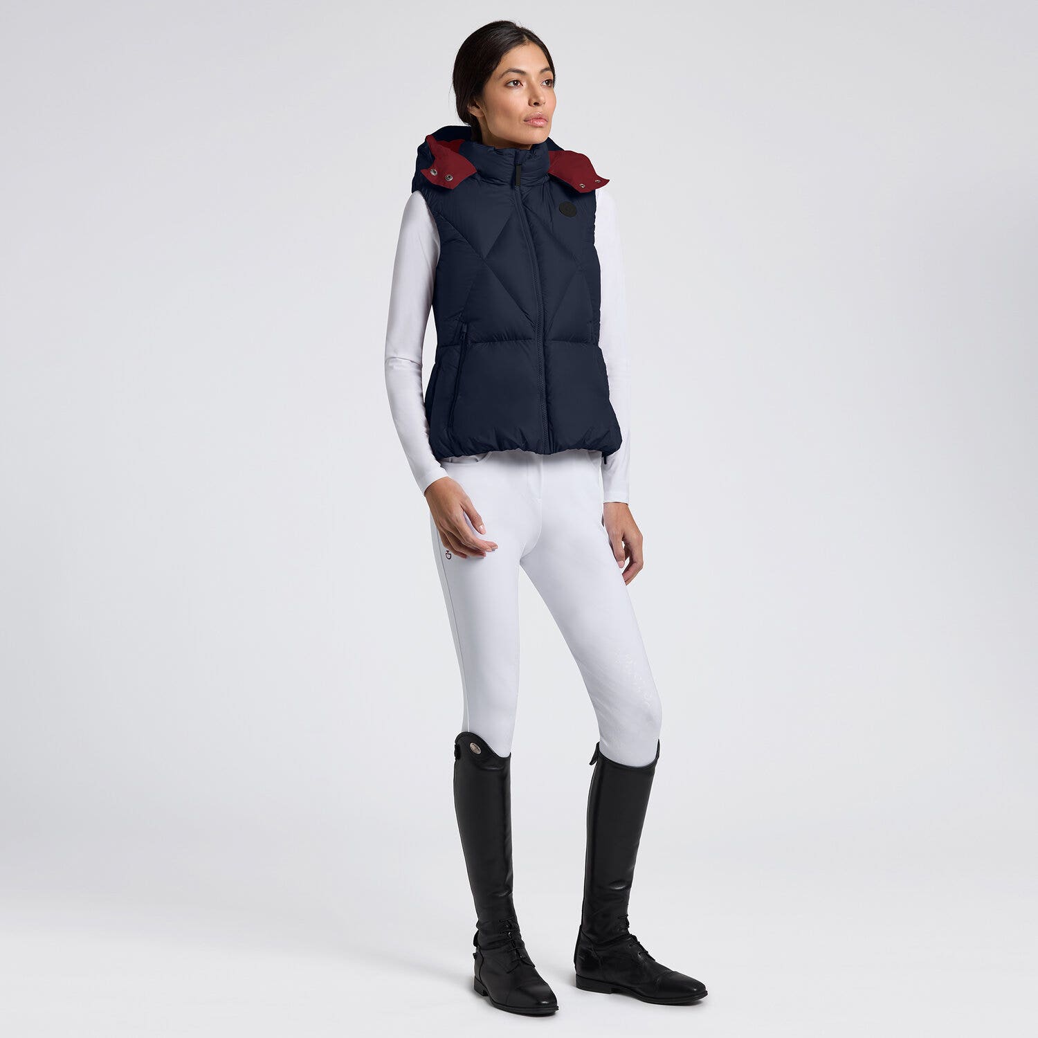 Cavalleria Toscana Cavalleria Toscana Women's Padded Nylon Hooded Vest NAVY-1