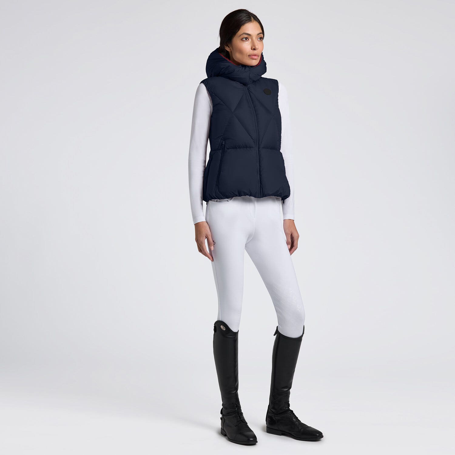 Cavalleria Toscana Cavalleria Toscana Women's Padded Nylon Hooded Vest NAVY-2