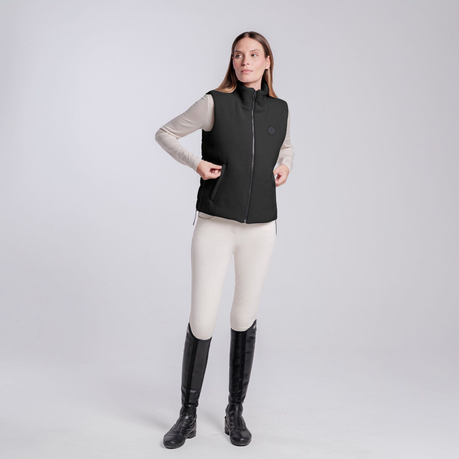 Cavalleria Toscana GILET IN PILE CON ZIP DA DONNA BLACK-1