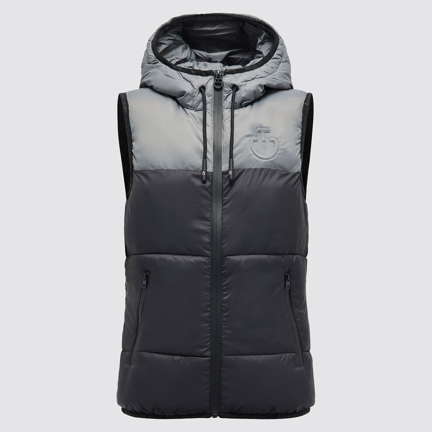 Cavalleria Toscana CT Unisex Nylon Hooded Puffer Vest BLACK/DARK GREY-1