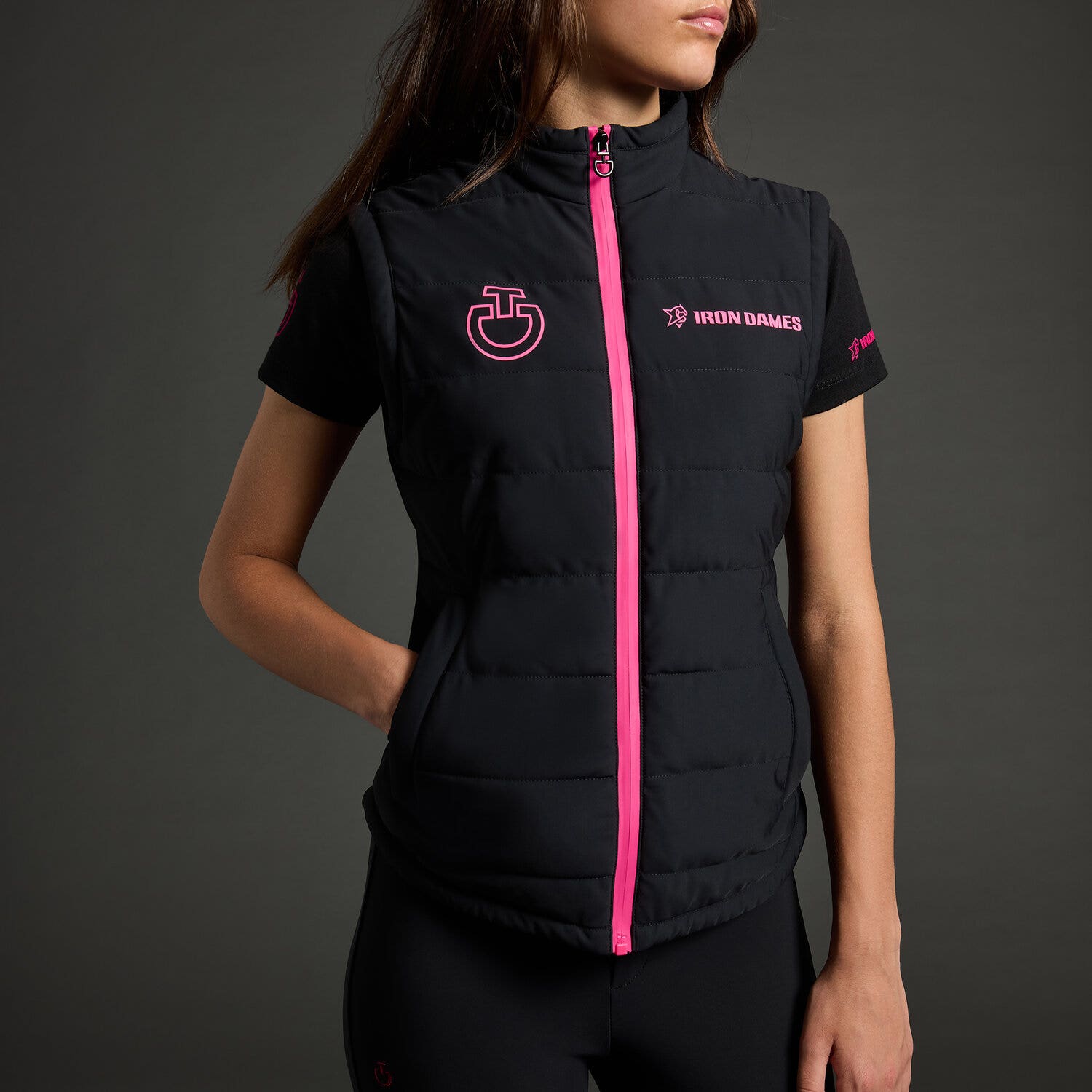 Cavalleria Toscana Girl's Vest CT x Iron Dames BLACK / PINK-3