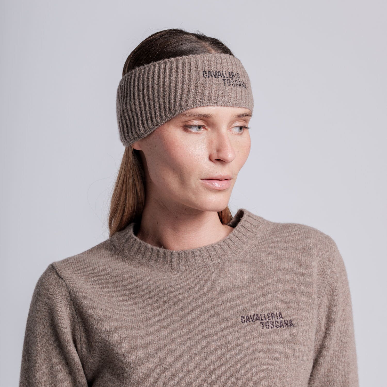 Cavalleria Toscana Wool ear warmer headband ESPRESSO-1