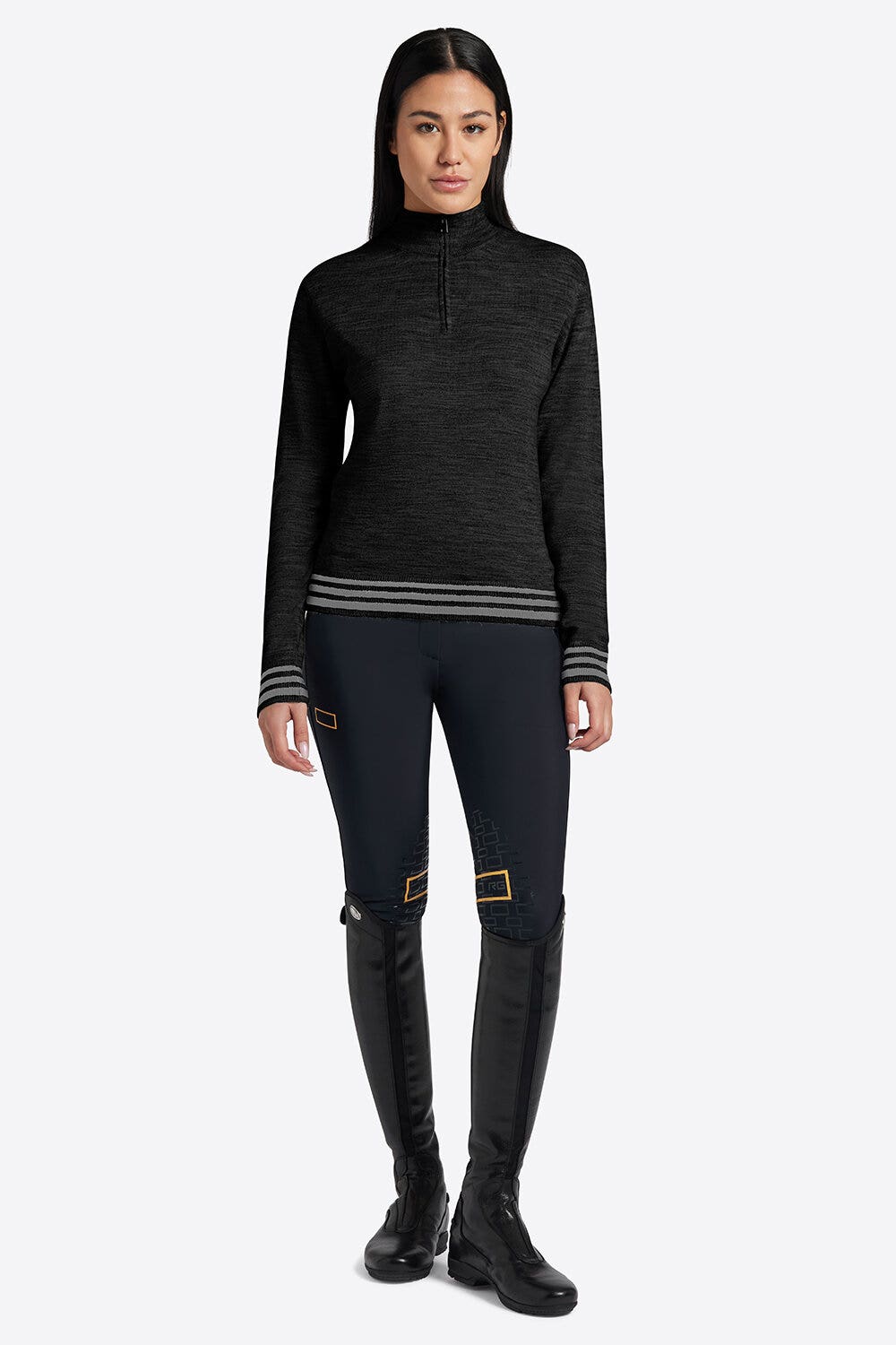 Rider's Gene Rider's Gene Women's Wool Blend Half Zip Sweater BLACK-1