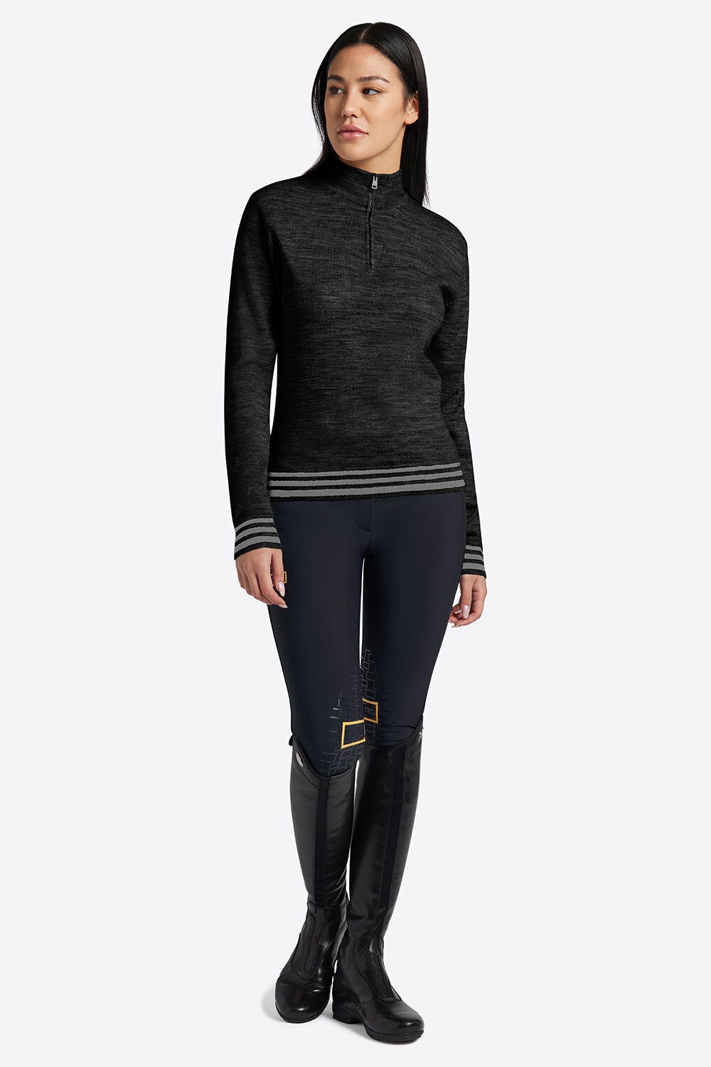 Rider's Gene Rider's Gene Women's Wool Blend Half Zip Sweater BLACK-2