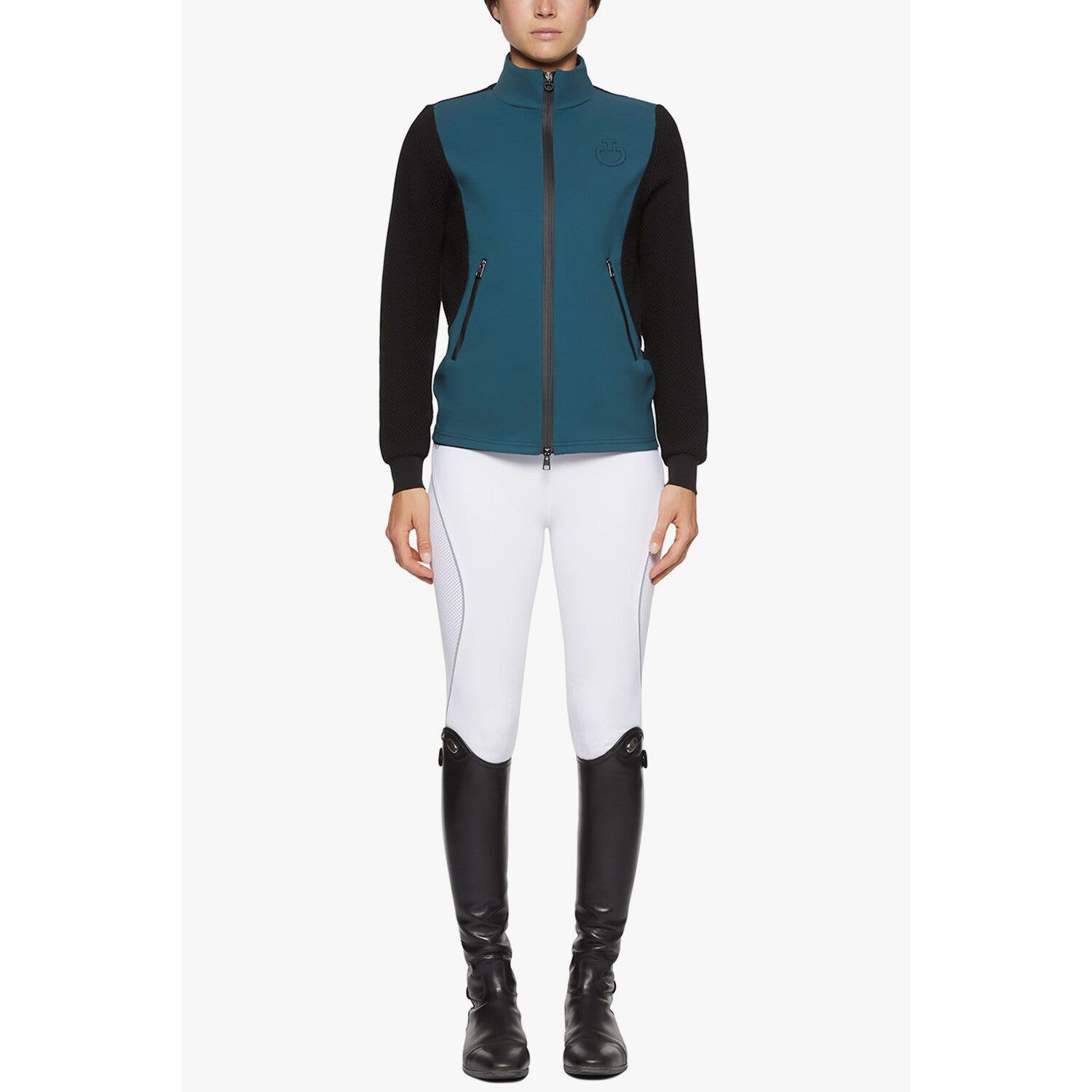 Cavalleria Toscana Women's jersey and tech knit sweater PETROLEUM / BLACK-1