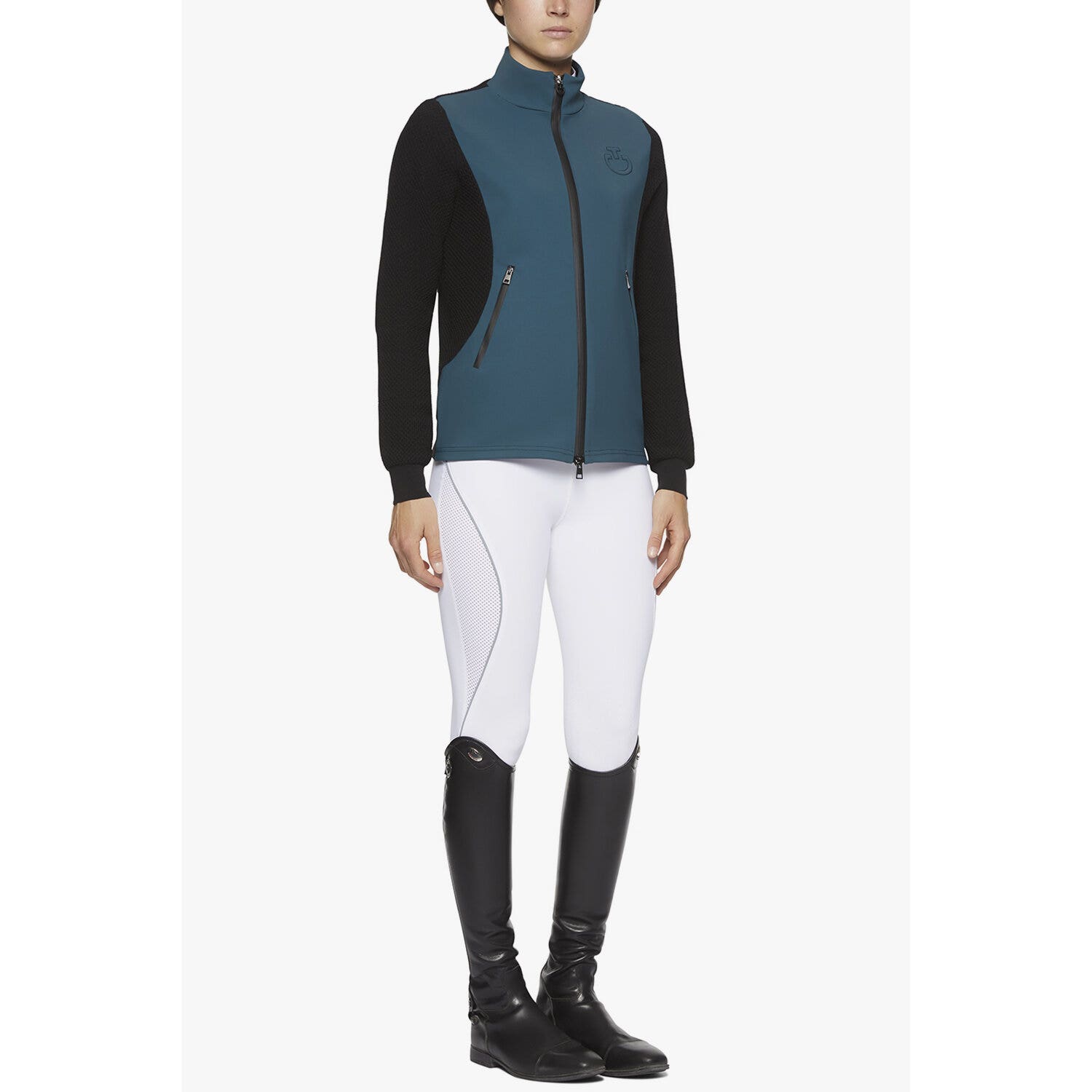 Cavalleria Toscana Women's jersey and tech knit sweater PETROLEUM / BLACK-2