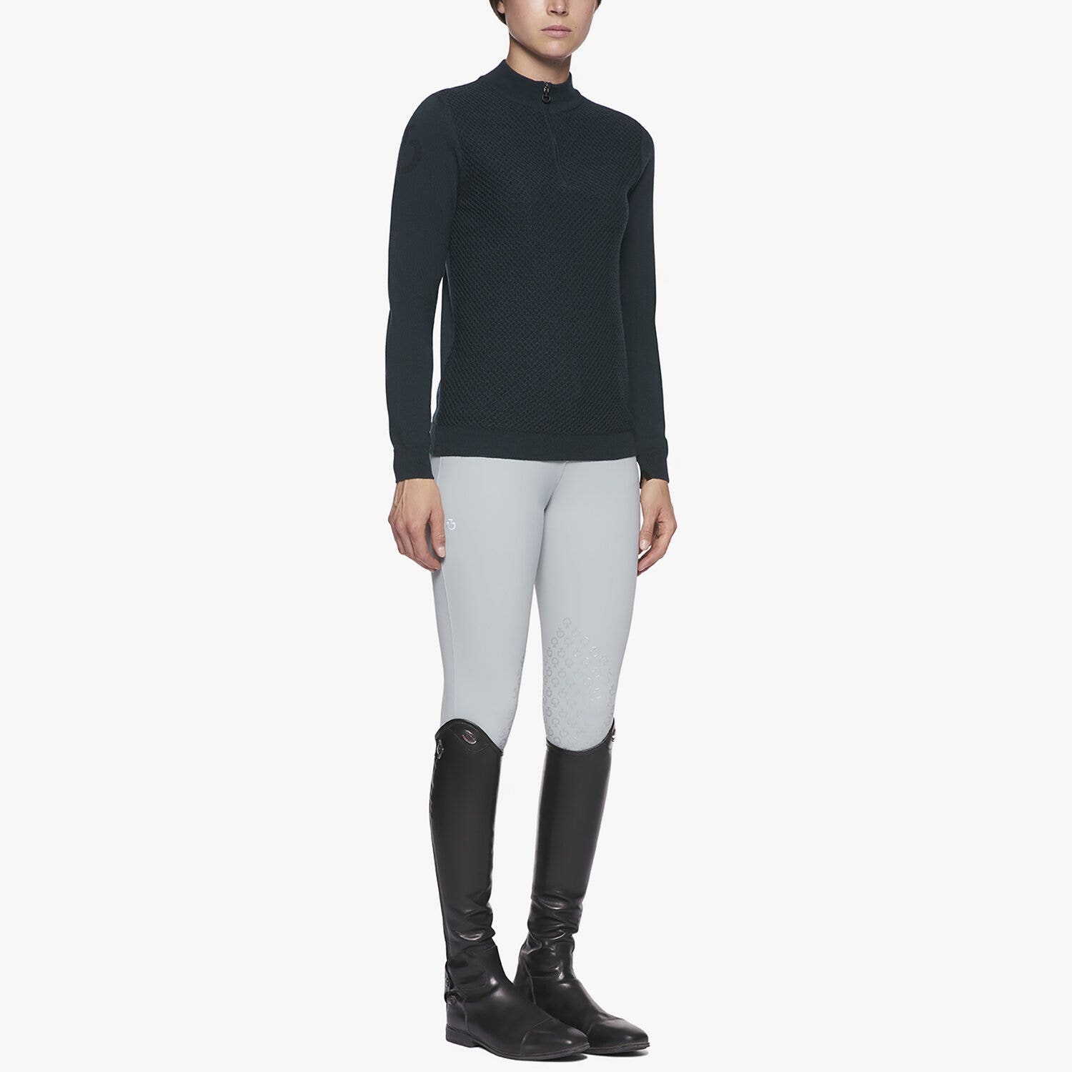 Cavalleria Toscana Women's honeycomb sweater Petrol Green-2