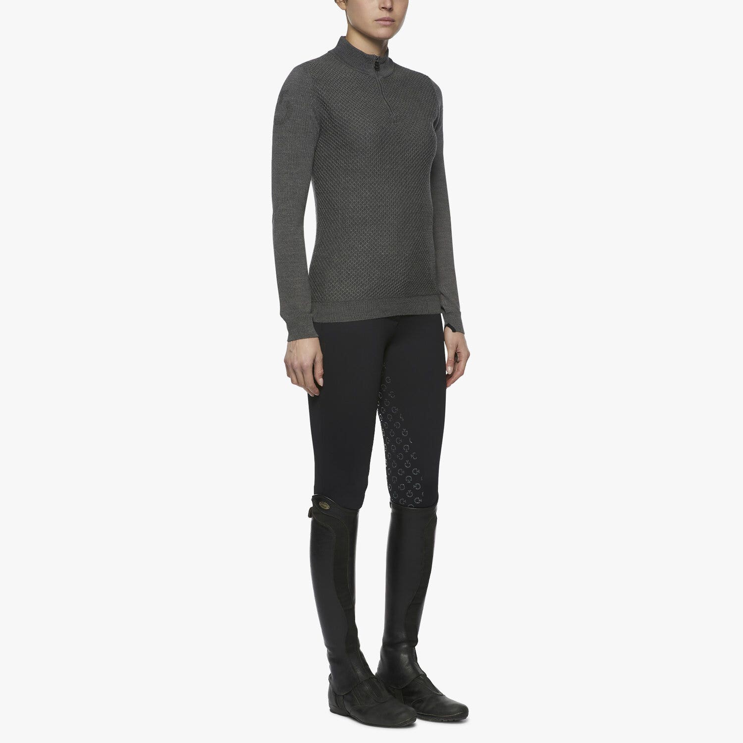 Cavalleria Toscana Women's honeycomb sweater STONE GREY-2