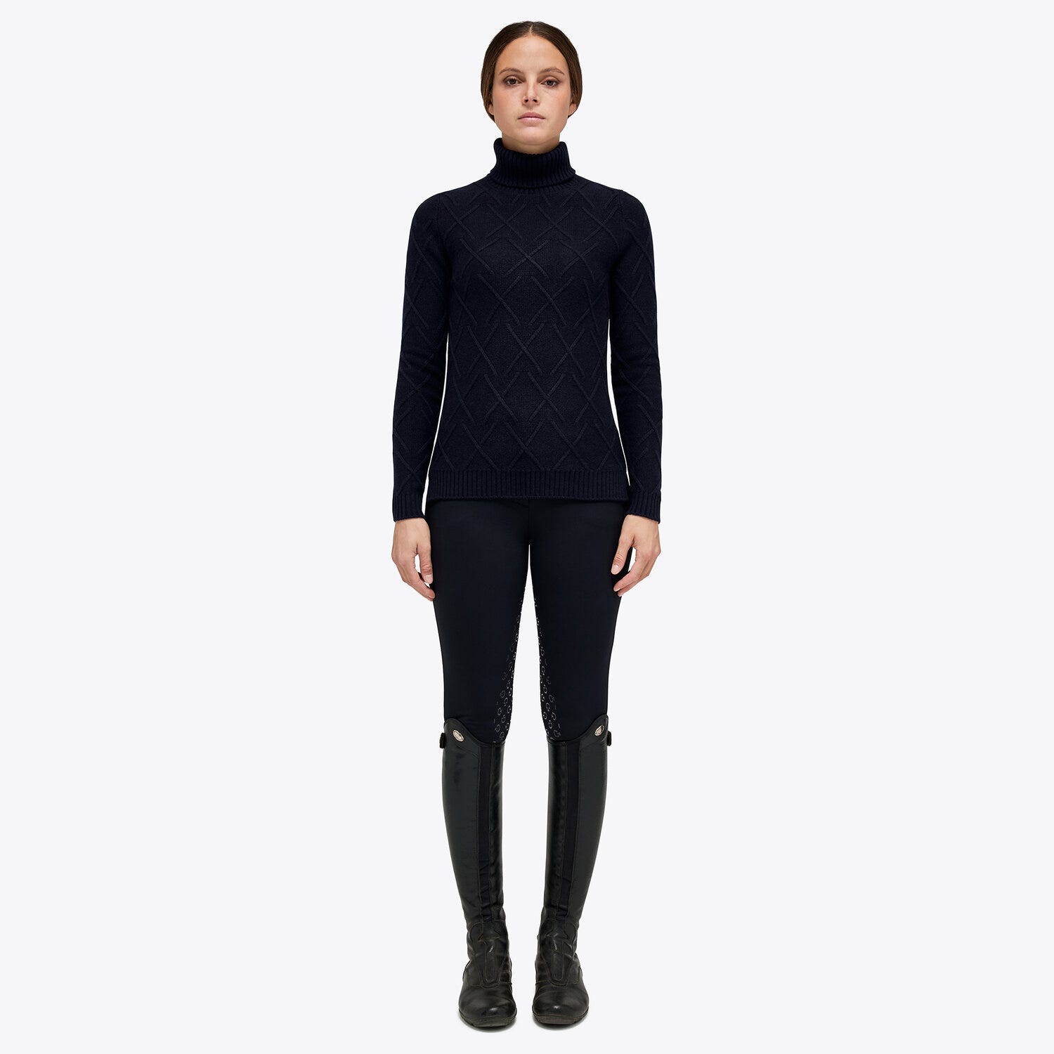 Women’s wool polo neck pullover with a raised motif