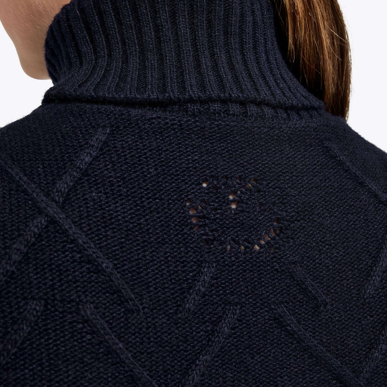 Cavalleria Toscana Women’s wool polo neck pullover with a raised motif NAVY-4