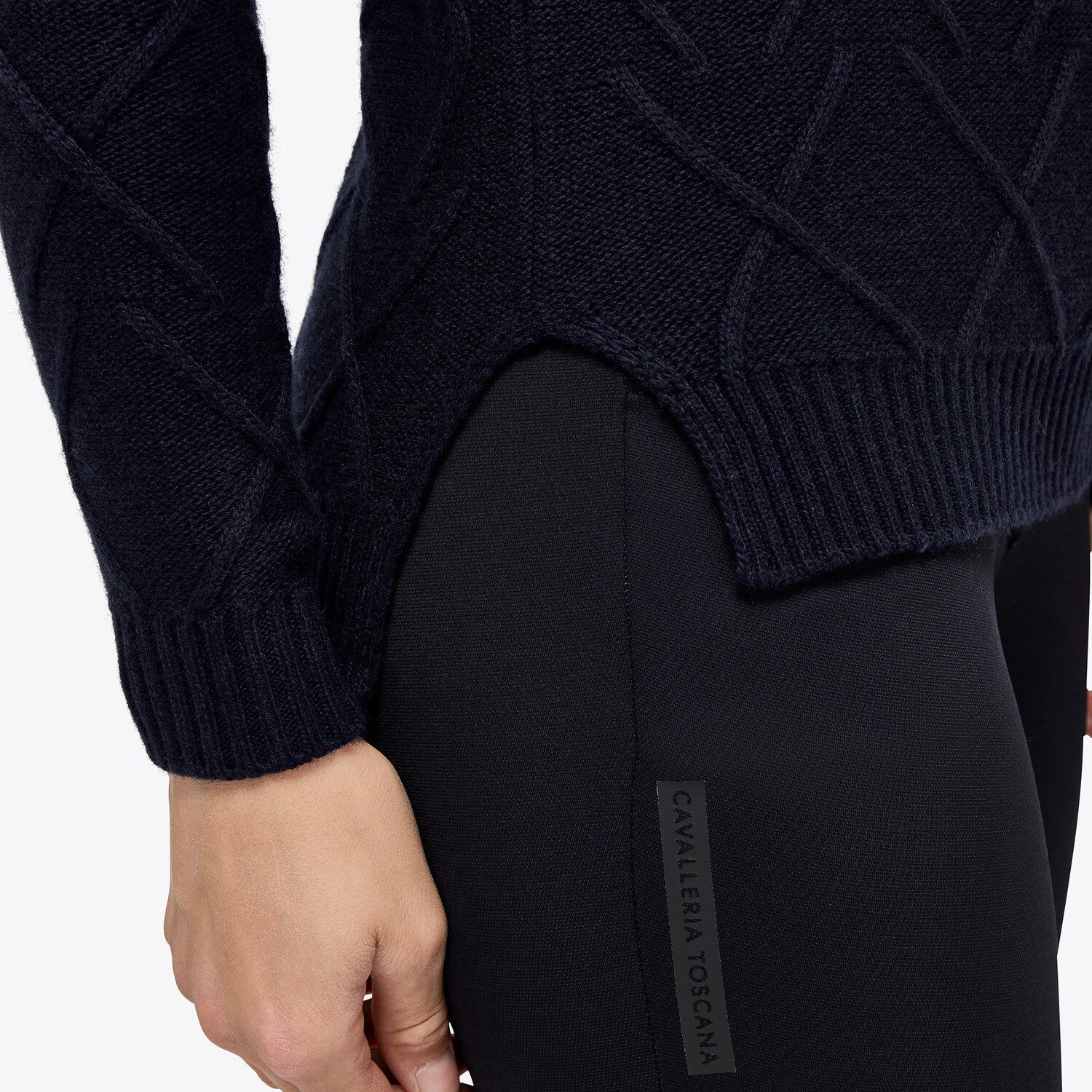 Cavalleria Toscana Women’s wool polo neck pullover with a raised motif NAVY-5