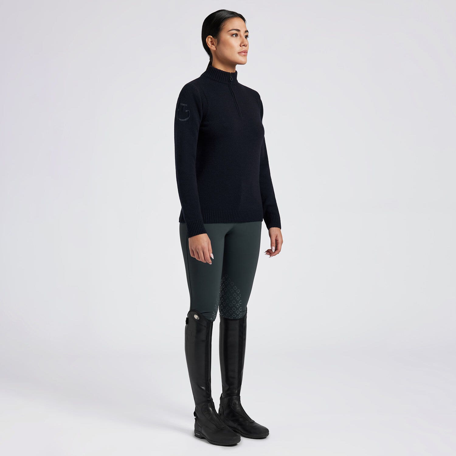 Cavalleria Toscana Cavalleria Toscana Women's Lambswool Half Zip Sweater NAVY-1