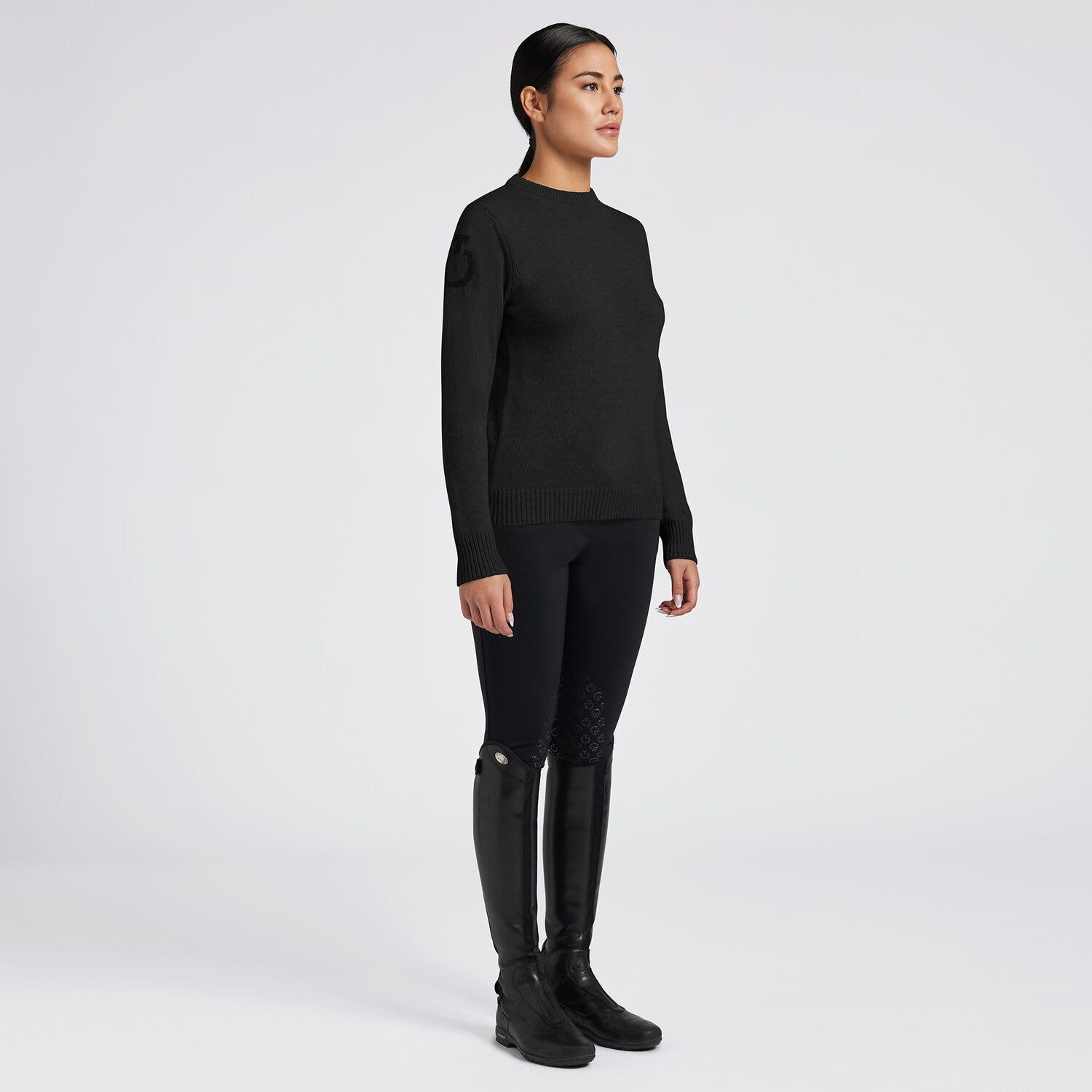 Cavalleria Toscana Cavalleria Toscana Women's Pure Wool Crew Neck Sweater BLACK-1