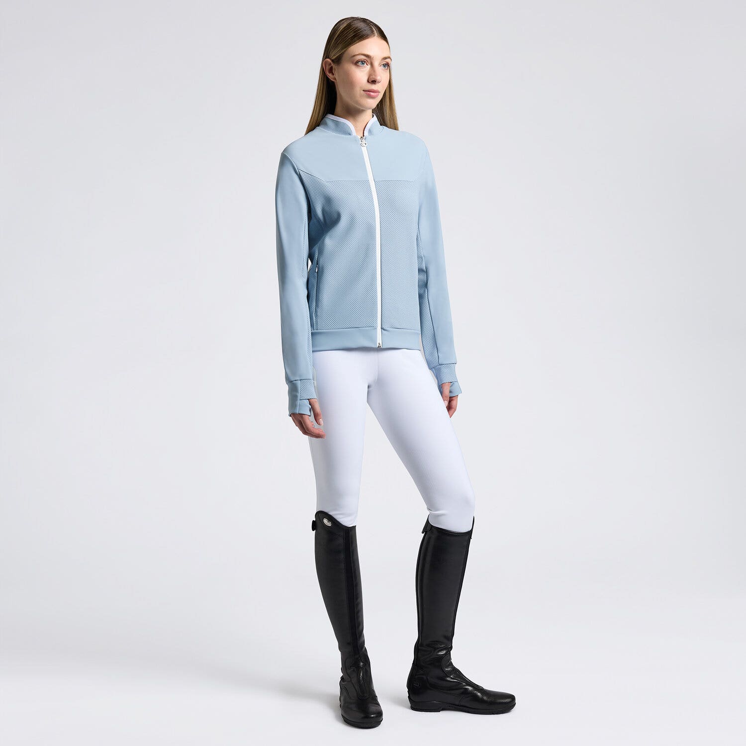 Cavalleria Toscana Cavalleria Toscana Women's Technical Crew Neck Sweatshirt with Zip BLUE FOG-1