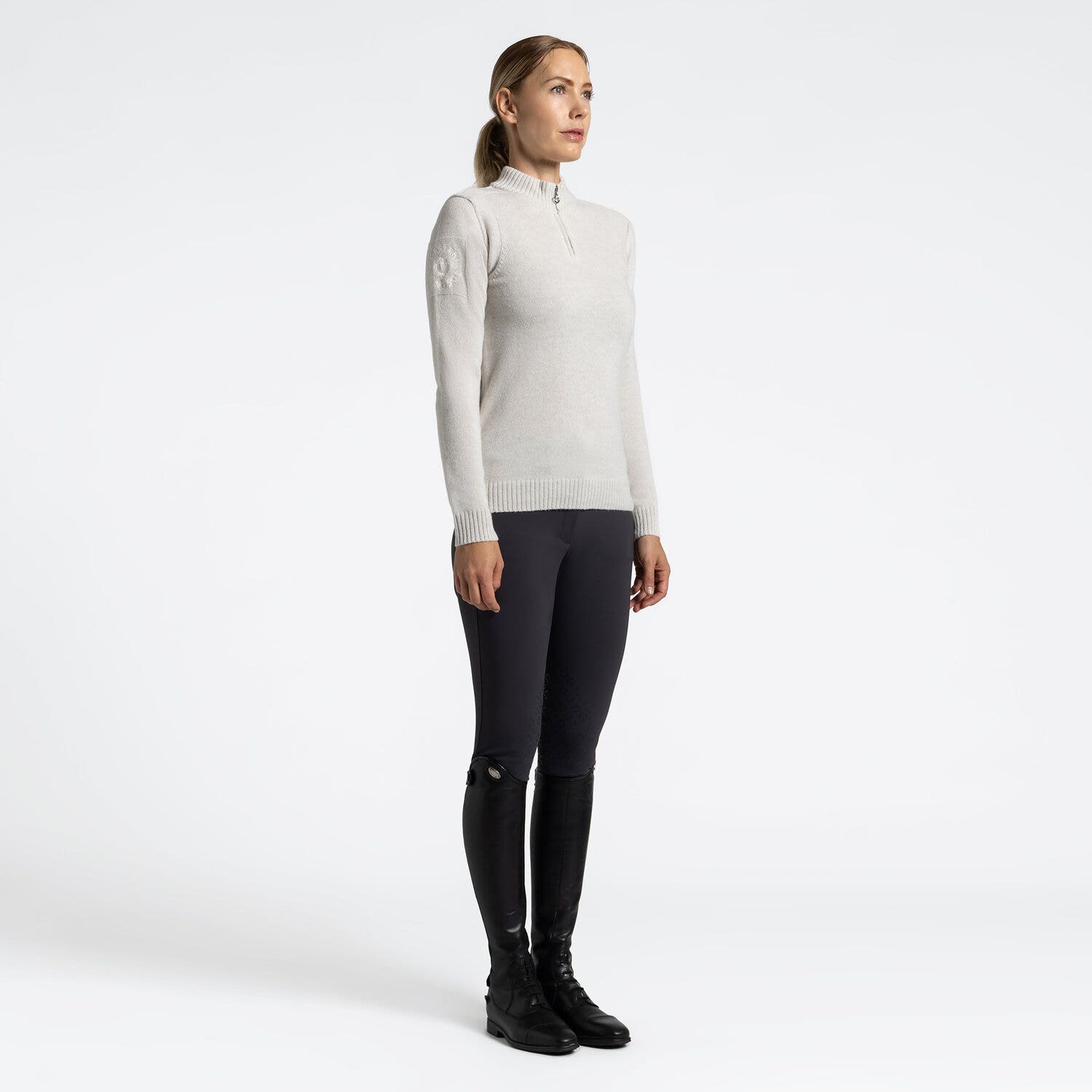 Cavalleria Toscana Maglione Dolcevita Cavalleria Toscana da Donna in Lana Vergine con Mezza Zip CREAM-1