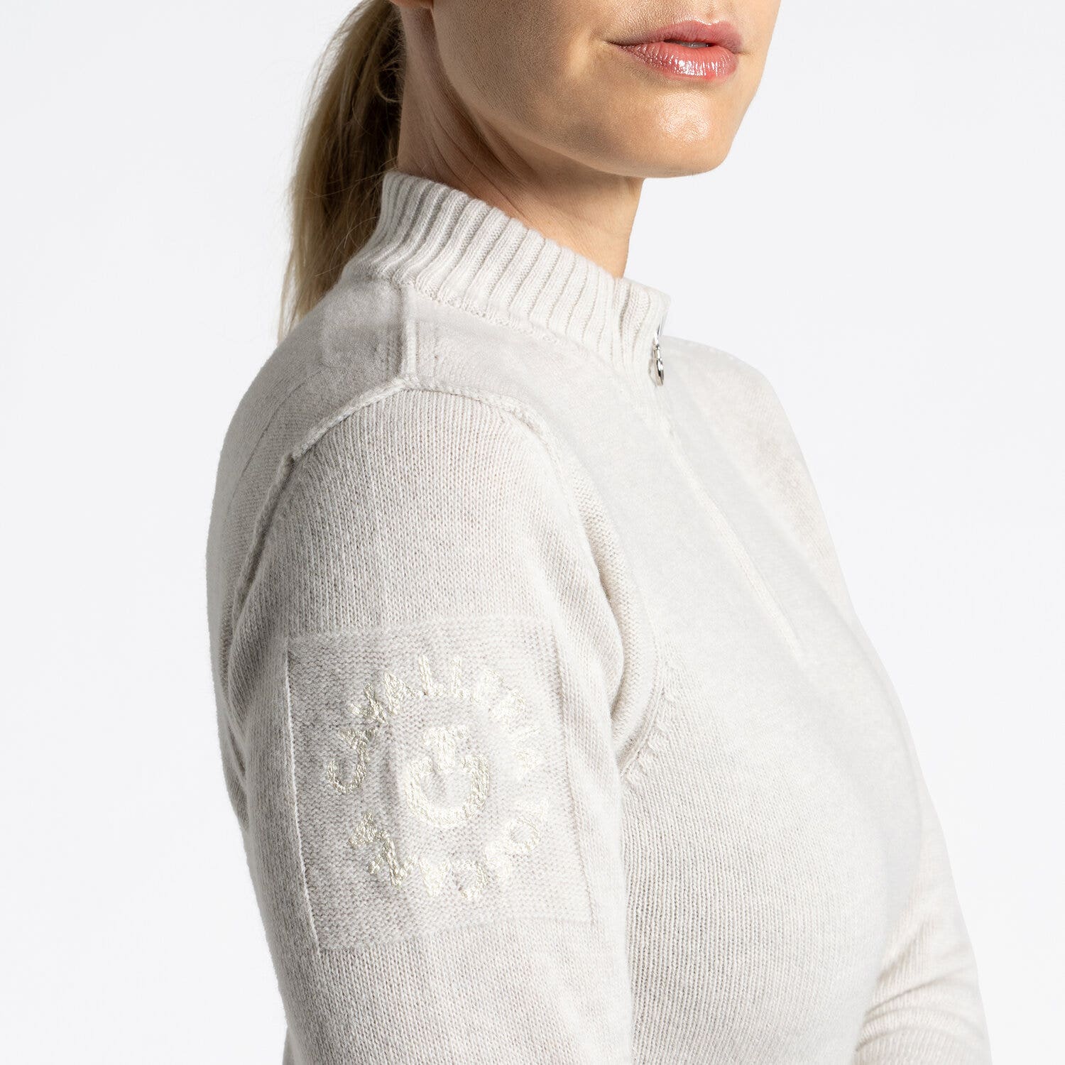 Cavalleria Toscana Maglione Dolcevita Cavalleria Toscana da Donna in Lana Vergine con Mezza Zip CREAM-3