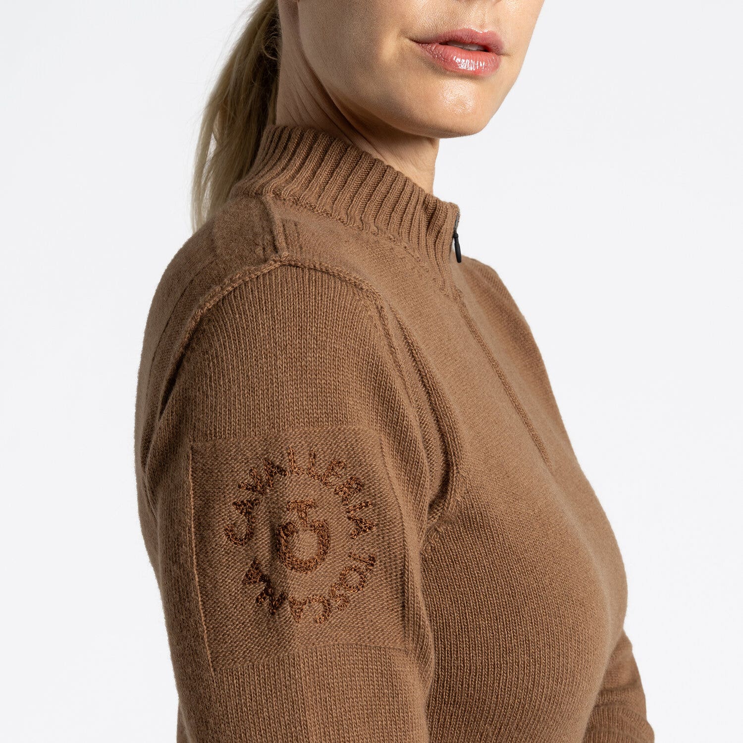 Cavalleria Toscana Cavalleria Toscana Women’s Virgin Wool Turtleneck Sweater with Half Zip CAMEL-3