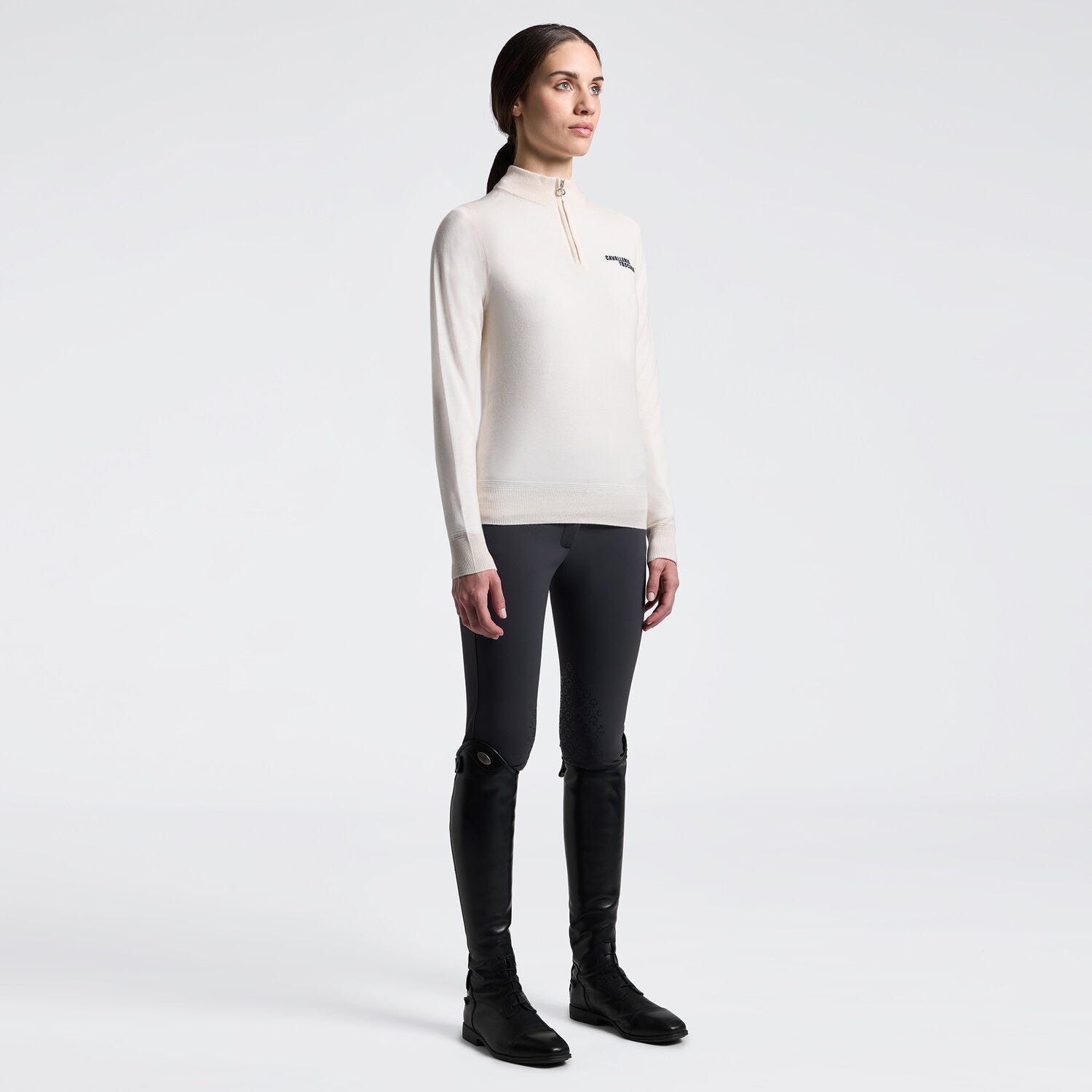 Women's Merino Wool Turtleneck Sweater with Half Zip| Cavalleria Toscana