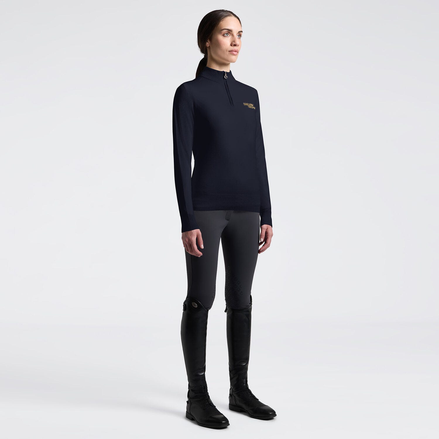 Women's Merino Wool Turtleneck Sweater with Half Zip| Cavalleria Toscana