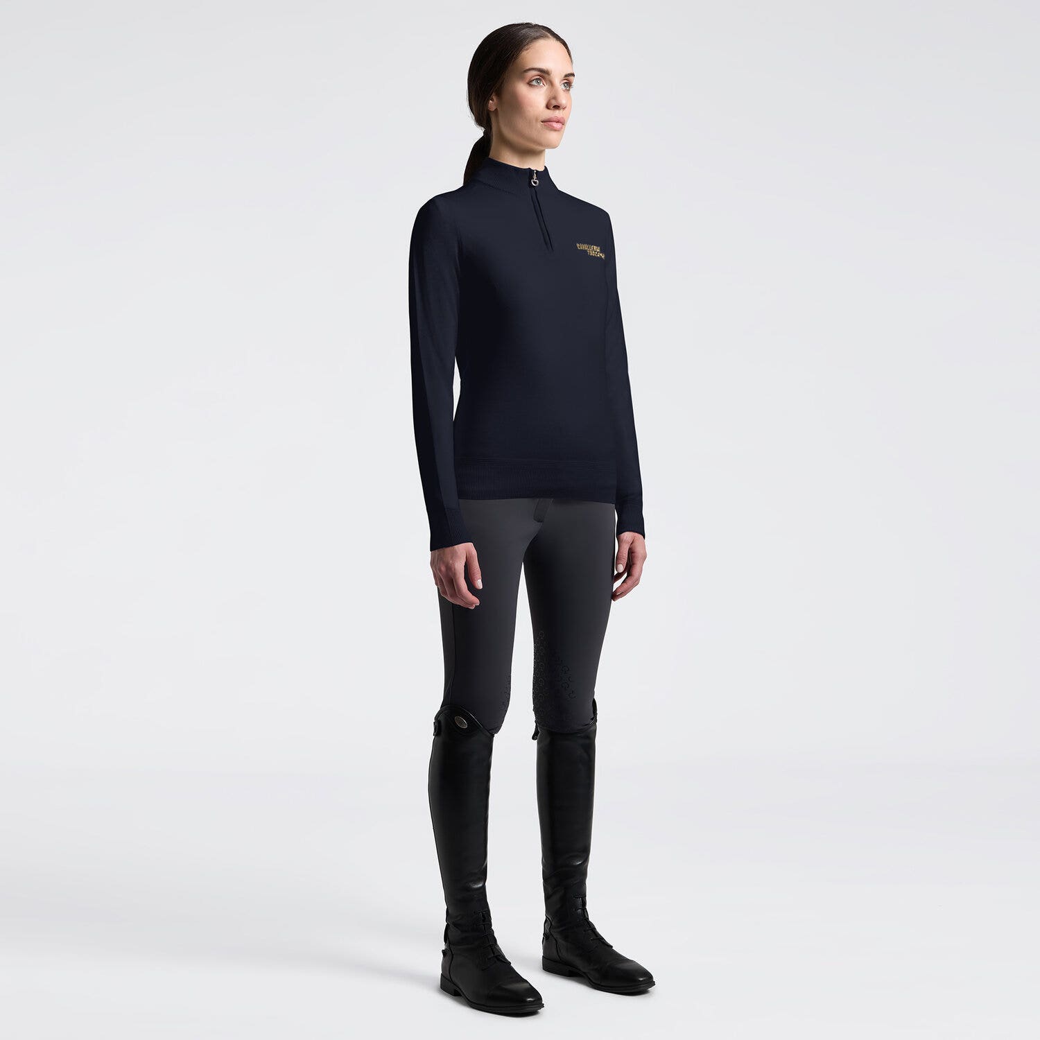 Cavalleria Toscana Women's Merino Wool Turtleneck Sweater with Half Zip| Cavalleria Toscana CHARCOAL-1
