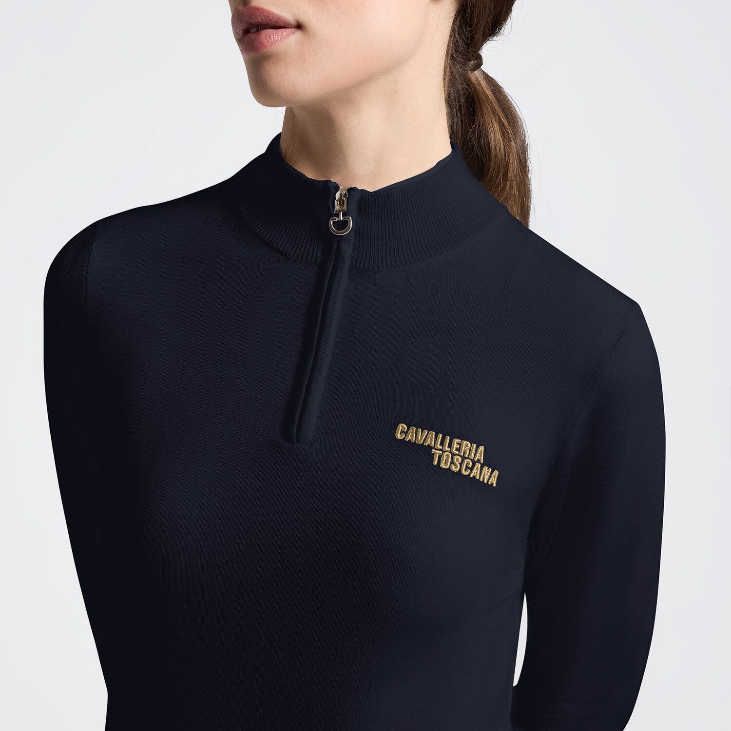 Cavalleria Toscana Women's Merino Wool Turtleneck Sweater with Half Zip| Cavalleria Toscana CHARCOAL-3