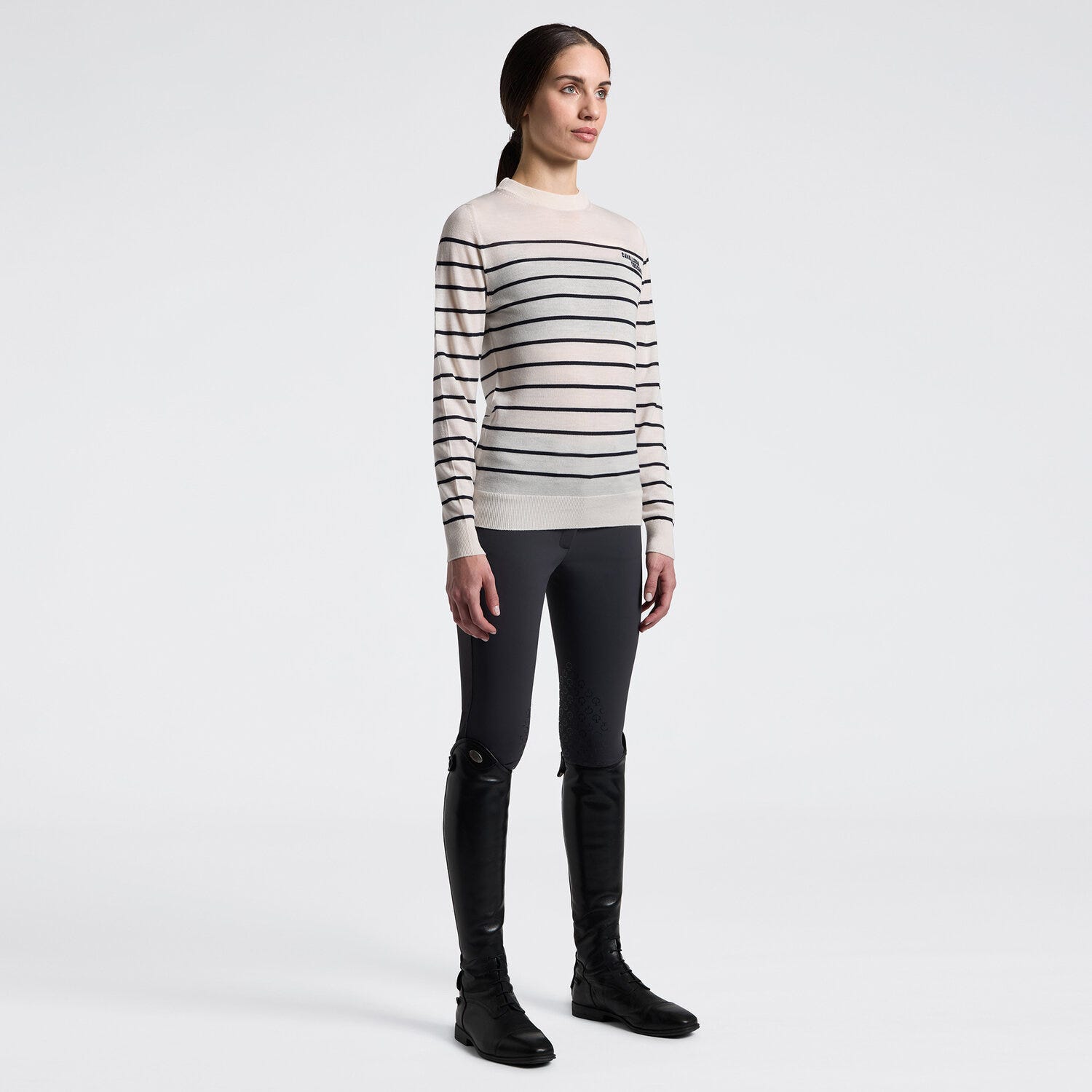 Women's Merino Wool Striped Crew Neck Sweater | Cavalleria Toscana